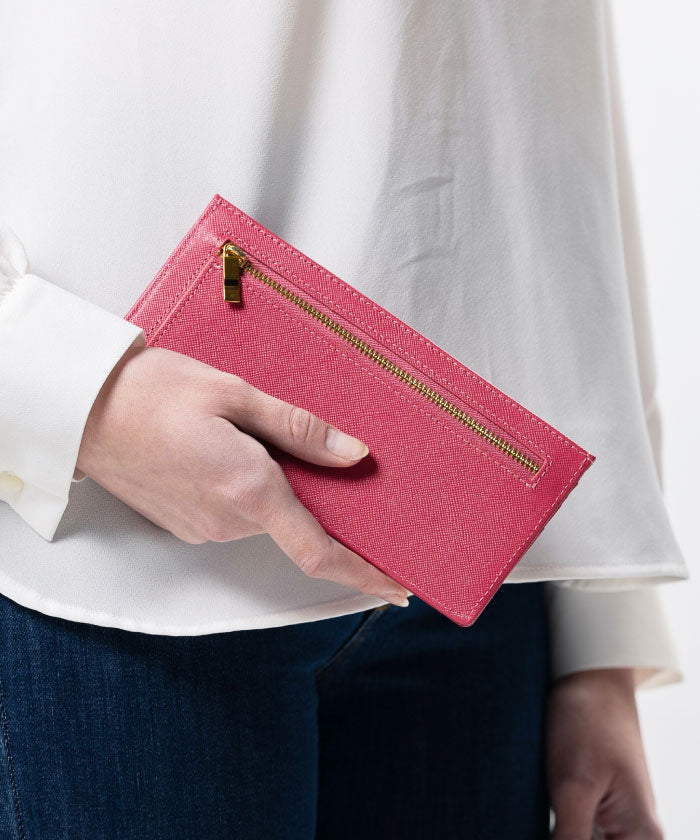 MURA Long Wallet for Women Slim Saffiano Leather Thin Genuine Leather RFID Skimming Prevention