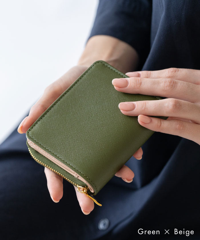 MURA ツートンカラー サフィアーノ&ゴートレザー スキミング防止機能付き ラウンドファスナー 二つ折り財布