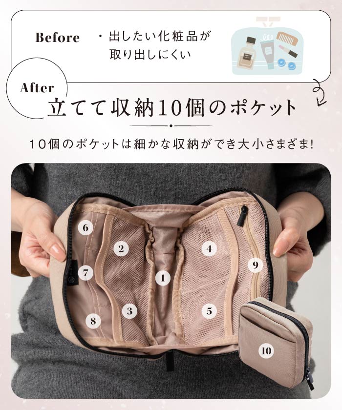 MURA サスティナブル RーPET 撥水抗菌 中身が一目でわかる スクエア メイク 化粧ポーチ
