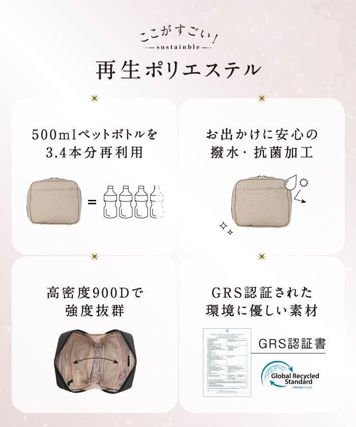 MURA サスティナブル RーPET 撥水抗菌 中身が一目でわかる スクエア メイク 化粧ポーチ