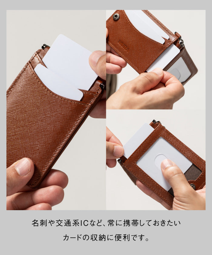 ムラ MURA MURA サフィアーノレザー 薄型 伸縮リール付 IDカードケース （ブラック） ブラック