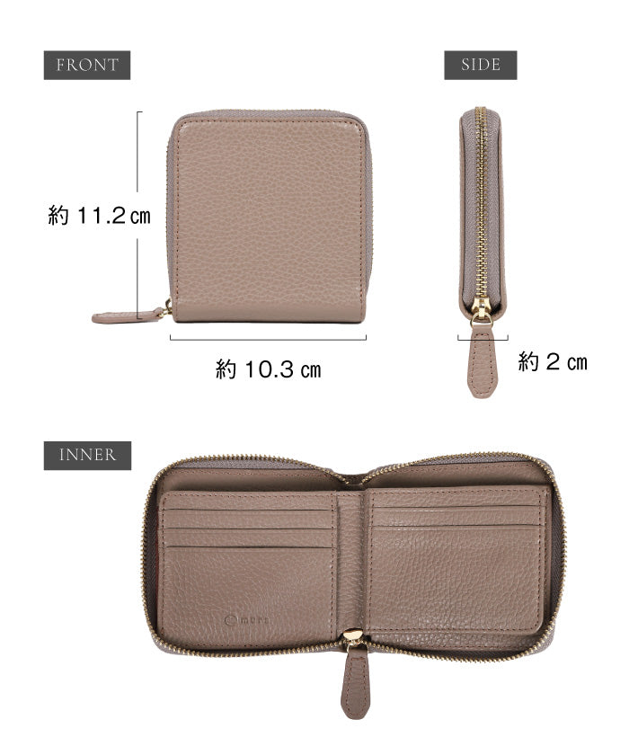 MURA MURA Italian/Full Grain Shrink leather Skimming Prevention Round Zipper Bi-Fold Wallet