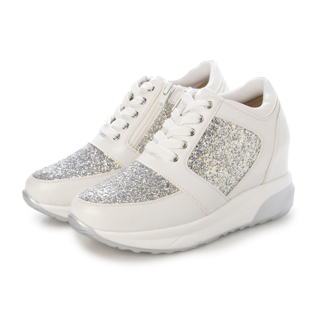 MUUM Glitter Lace-Up Side Zipper In-Heel Sneakers