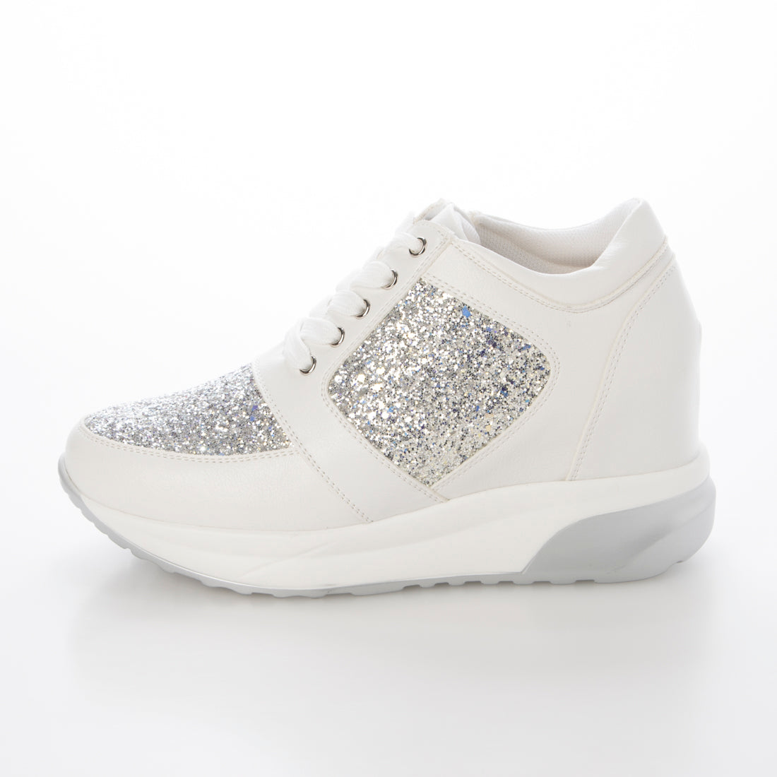 MUUM Glitter Lace-Up Side Zipper In-Heel Sneakers