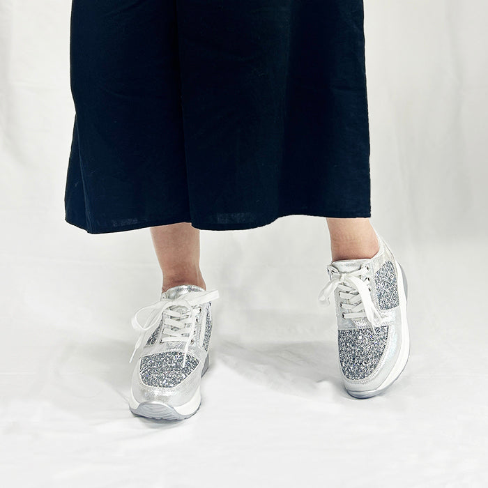 MUUM Glitter Lace-Up Side Zipper In-Heel Sneakers