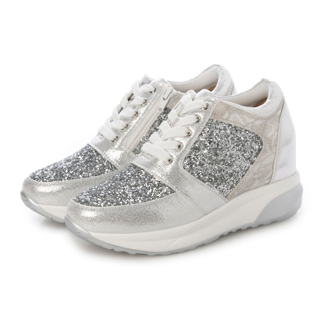 MUUM Glitter Lace-Up Side Zipper In-Heel Sneakers