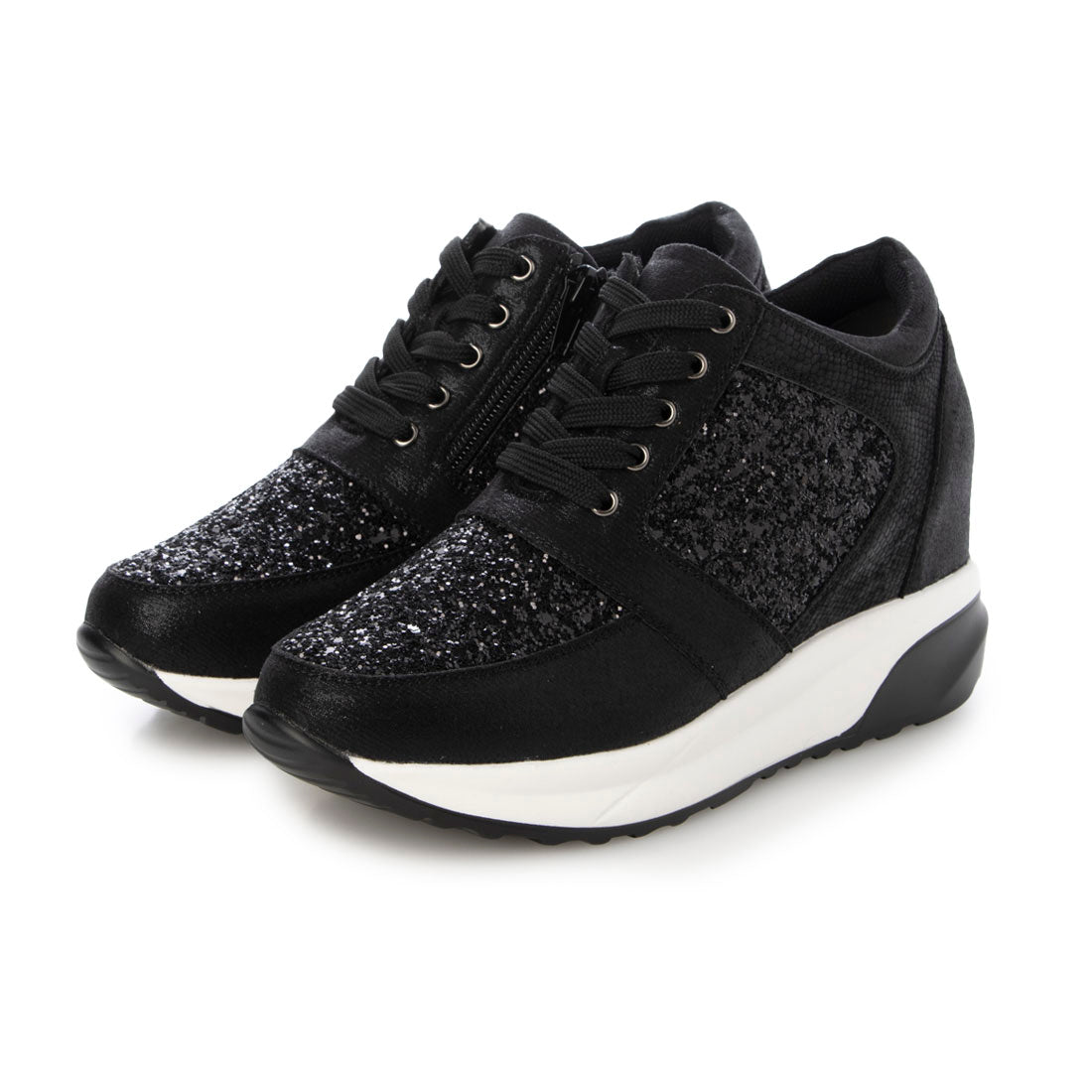 MUUM Glitter Lace-Up Side Zipper In-Heel Sneakers