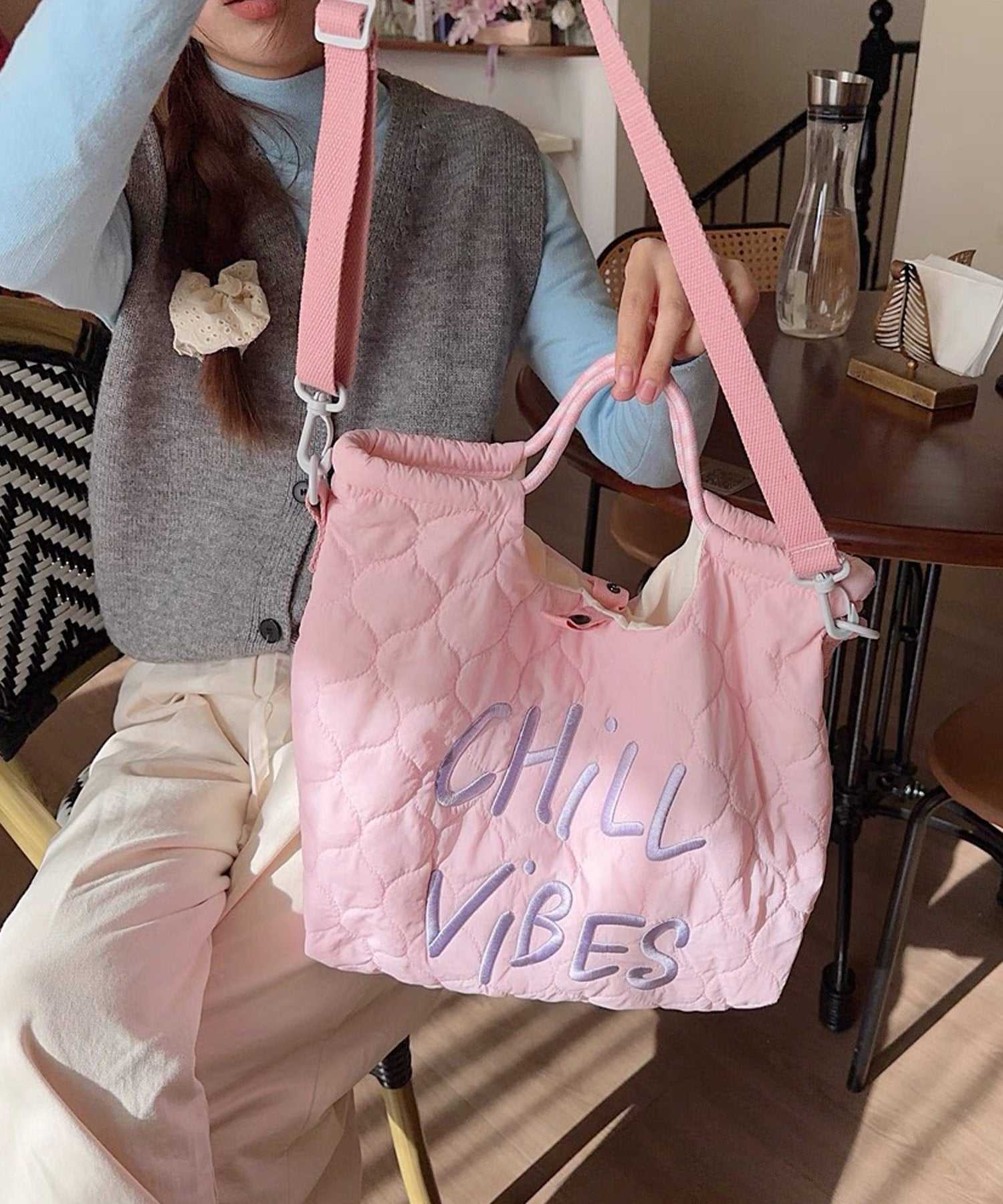 ショップニコニコ ShopNikoNiko パステルカラー キルティング トートバッグ【即納】通勤通学 マザーズバッグ エコバッグ 鞄 カバン かばん ショルダーバッグ 斜め掛け ハンドバッグ 大容量 2way （ピンク） ピンク