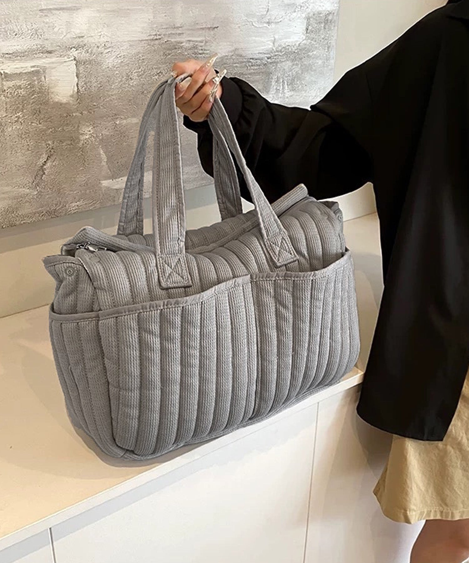 ショップニコニコ ShopNikoNiko ベビーカーストラップ付 多機能 マザーズバッグ【即納】ママバッグ 出産 出産祝い ベビー用品 赤ちゃん用品 育児バッグ パパ兼用 ユニセックス 鞄 カバン かばん 大容量 （グレー） グレー