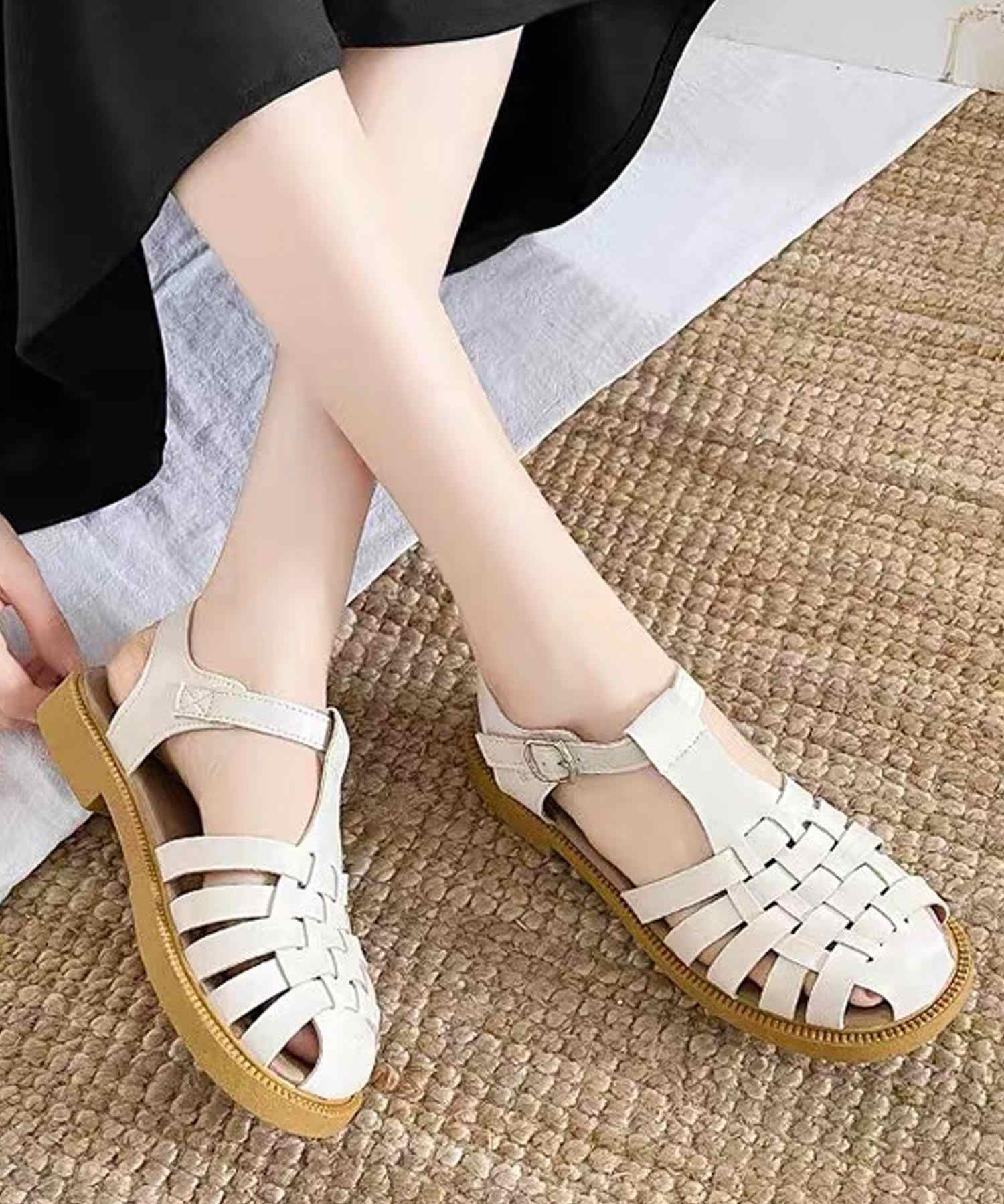 ショップニコニコ ShopNikoNiko フラットソール グルカサンダル【即納】韓国カジュアル 韓国ガーリー リゾート プール  春 夏 秋 フラットサンダル 編み込みサンダル 編み込み ぺたんこ PUレザー （ホワイト） ホワイト