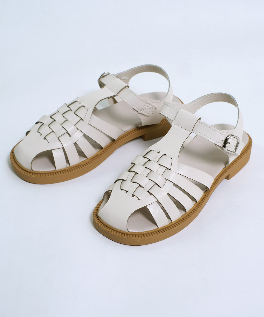 ショップニコニコ ShopNikoNiko フラットソール グルカサンダル【即納】韓国カジュアル 韓国ガーリー リゾート プール  春 夏 秋 フラットサンダル 編み込みサンダル 編み込み ぺたんこ PUレザー （ホワイト） ホワイト