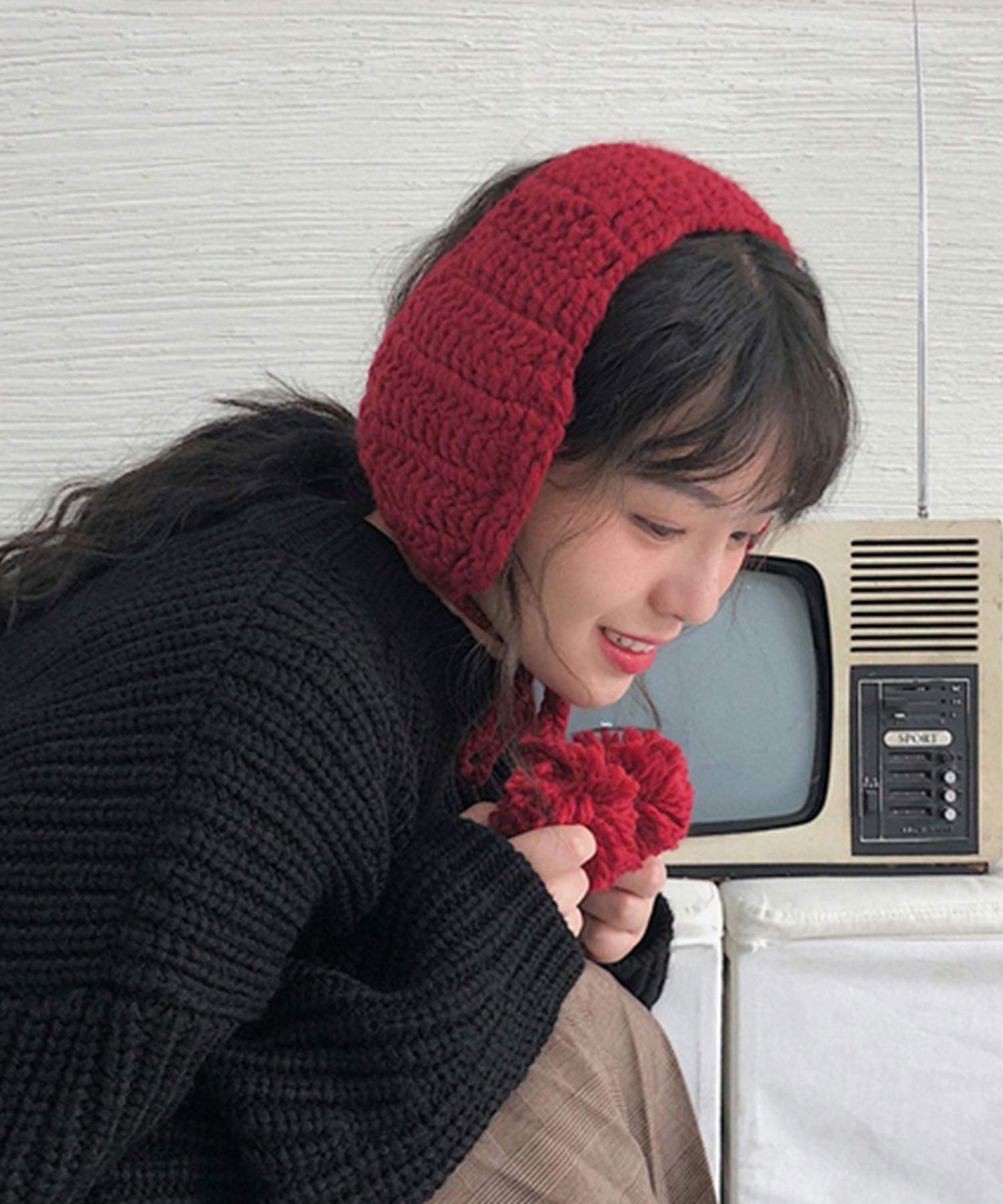 ショップニコニコ ShopNikoNiko 耳あて  イヤーマフラー ポンポン ニット   ma 【即納】 耳当て  イヤマフ 韓国 黒 ブラック グレー アイボリー レディース