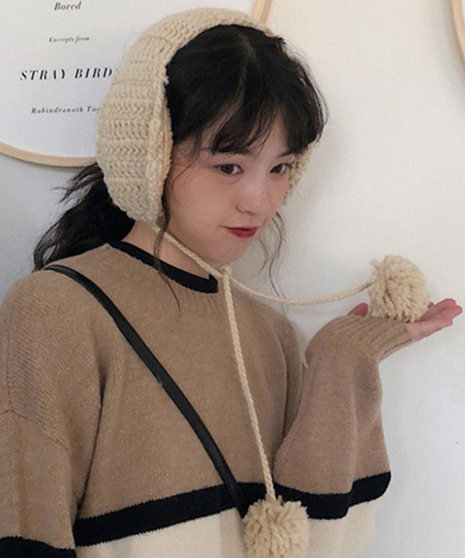 ショップニコニコ ShopNikoNiko 耳あて  イヤーマフラー ポンポン ニット   ma 【即納】 耳当て  イヤマフ 韓国 黒 ブラック グレー アイボリー レディース