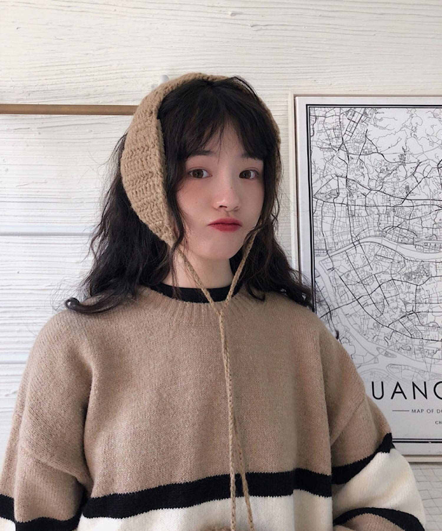 ショップニコニコ ShopNikoNiko 耳あて  イヤーマフラー ポンポン ニット   ma 【即納】 耳当て  イヤマフ 韓国 黒 ブラック グレー アイボリー レディース