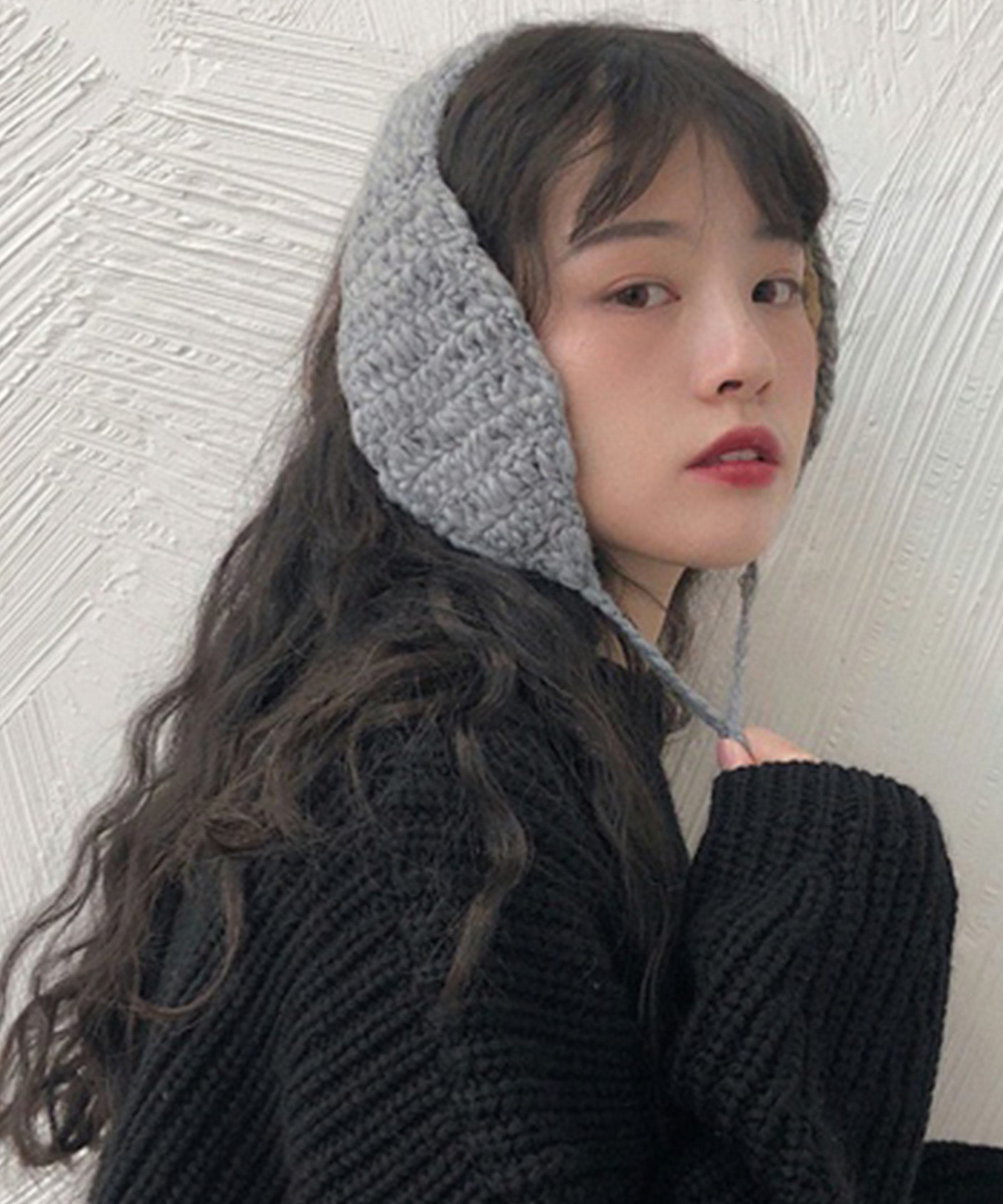 ショップニコニコ ShopNikoNiko 耳あて  イヤーマフラー ポンポン ニット   ma 【即納】 耳当て  イヤマフ 韓国 黒 ブラック グレー アイボリー レディース,グレー
