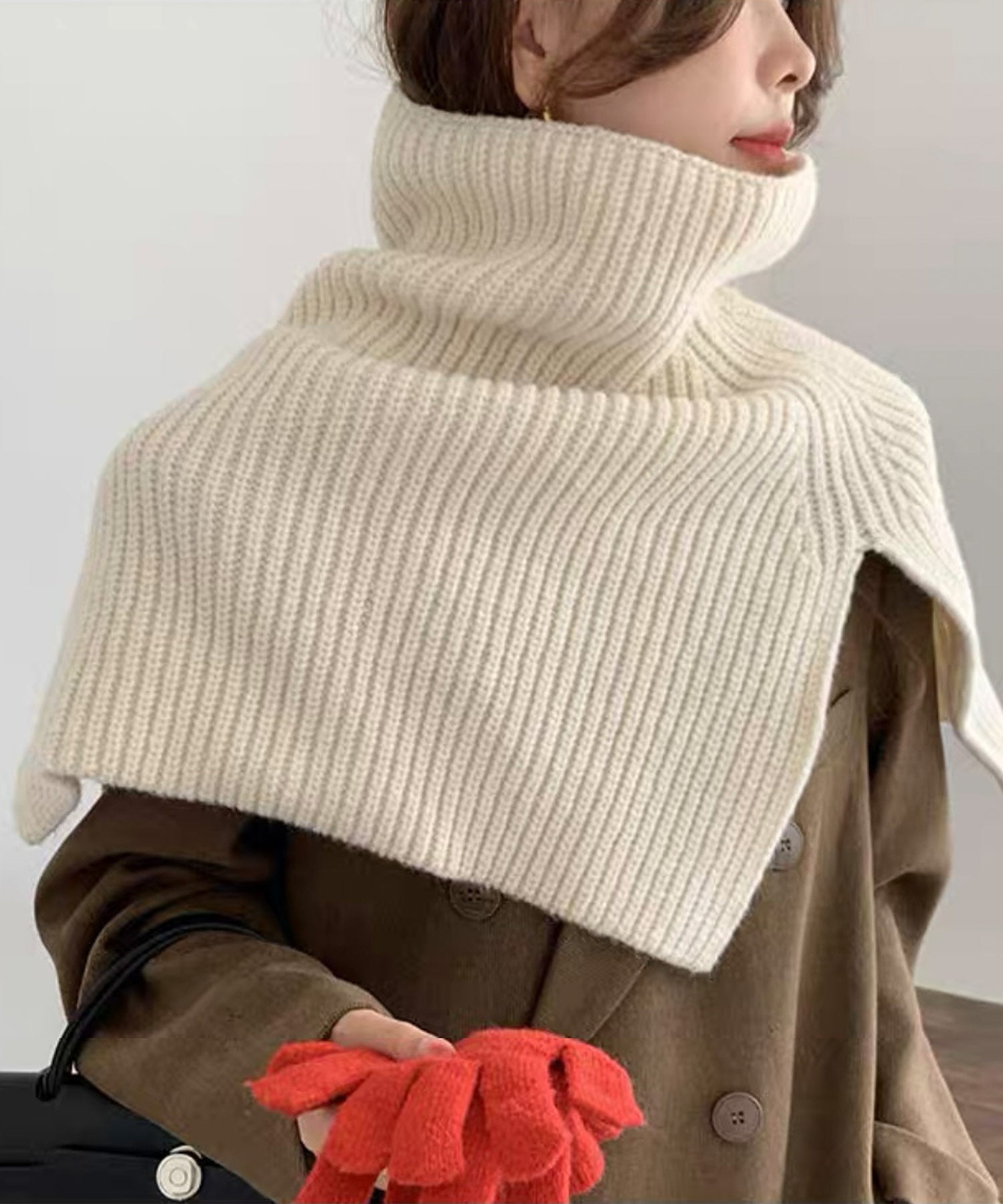 ショップニコニコ ShopNikoNiko リブニット タートルネック  ネックウォーマー 【即納】 ニットウォーマー スヌード マフラー バラクラバ ネックカバー ポンチョ 防寒 つけ襟 暖かい 重ね着