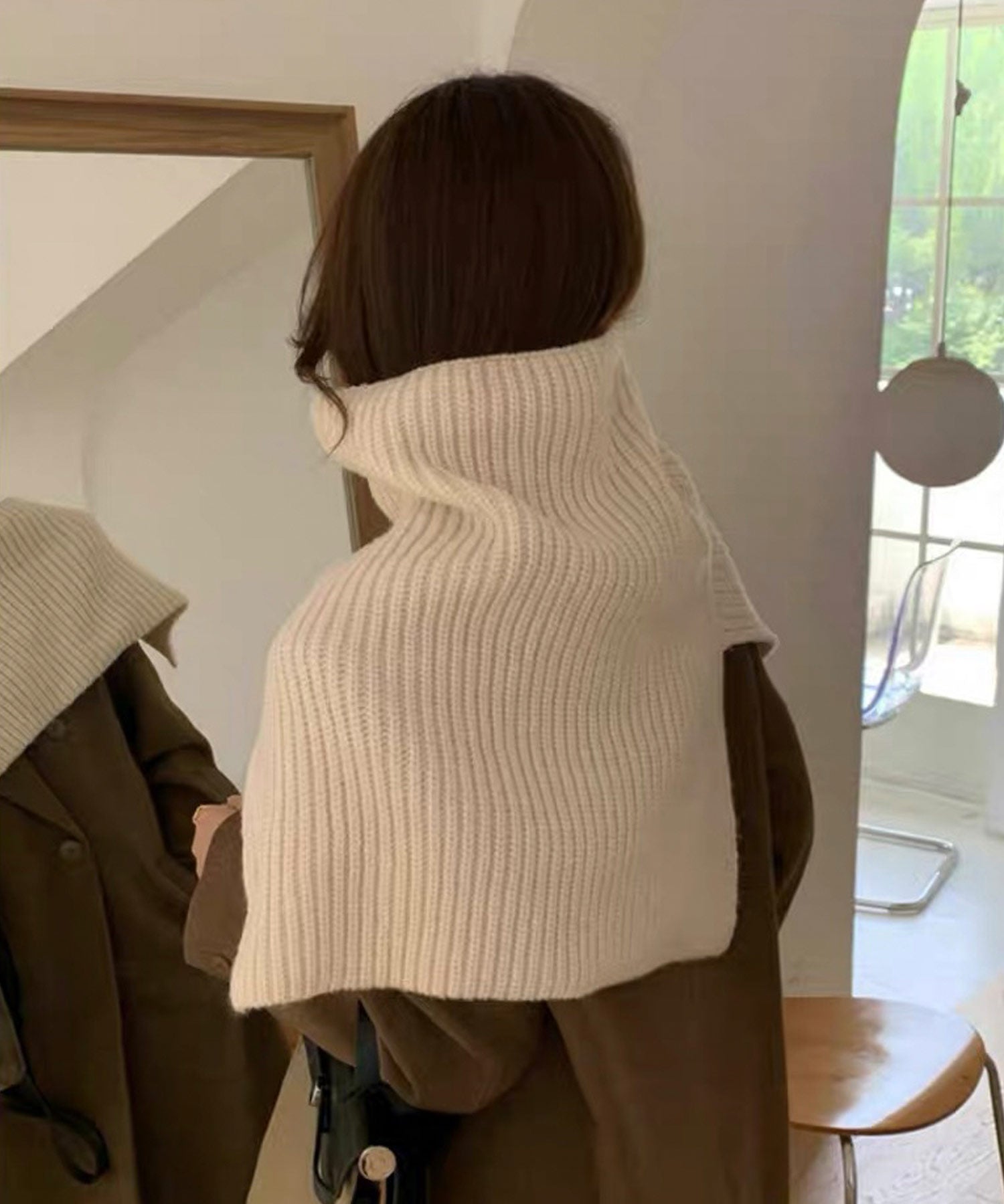 ショップニコニコ ShopNikoNiko リブニット タートルネック  ネックウォーマー 【即納】 ニットウォーマー スヌード マフラー バラクラバ ネックカバー ポンチョ 防寒 つけ襟 暖かい 重ね着
