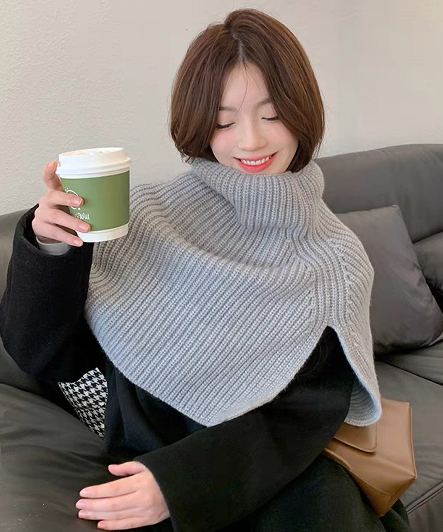 ショップニコニコ ShopNikoNiko リブニット タートルネック  ネックウォーマー 【即納】 ニットウォーマー スヌード マフラー バラクラバ ネックカバー ポンチョ 防寒 つけ襟 暖かい 重ね着
