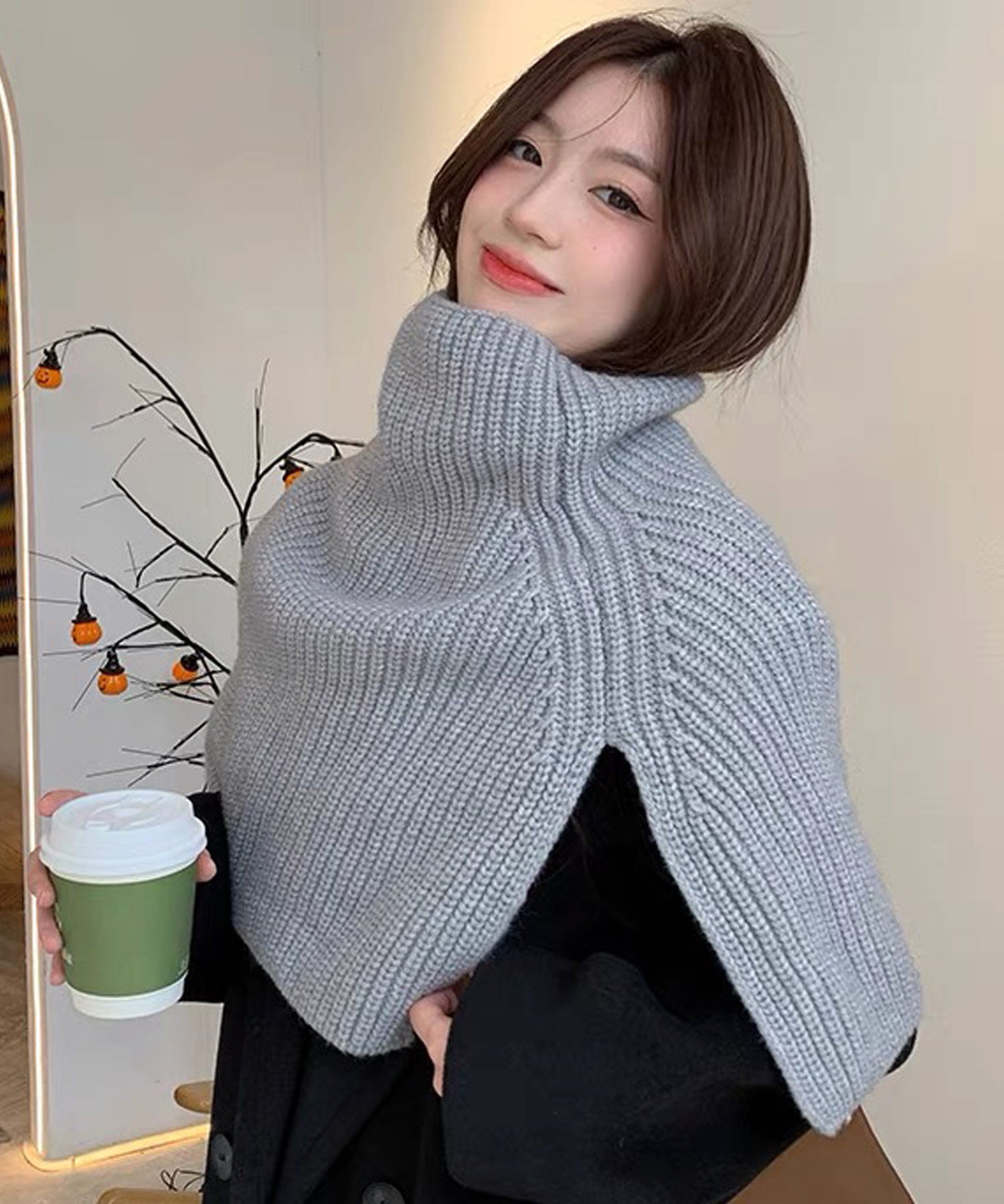 ショップニコニコ ShopNikoNiko リブニット タートルネック  ネックウォーマー 【即納】 ニットウォーマー スヌード マフラー バラクラバ ネックカバー ポンチョ 防寒 つけ襟 暖かい 重ね着
