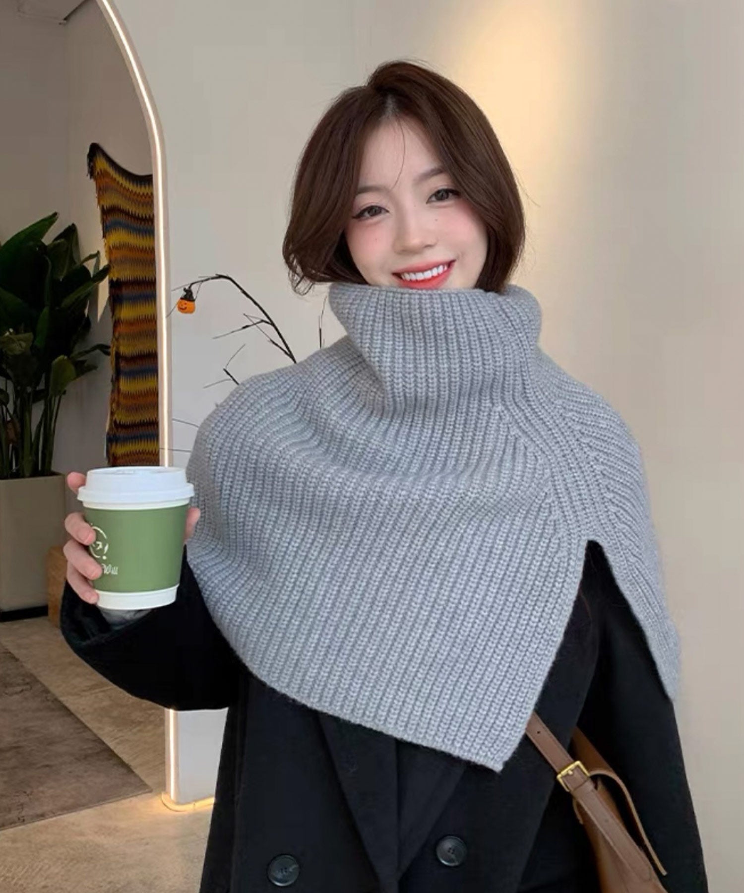 ショップニコニコ ShopNikoNiko リブニット タートルネック  ネックウォーマー 【即納】 ニットウォーマー スヌード マフラー バラクラバ ネックカバー ポンチョ 防寒 つけ襟 暖かい 重ね着
