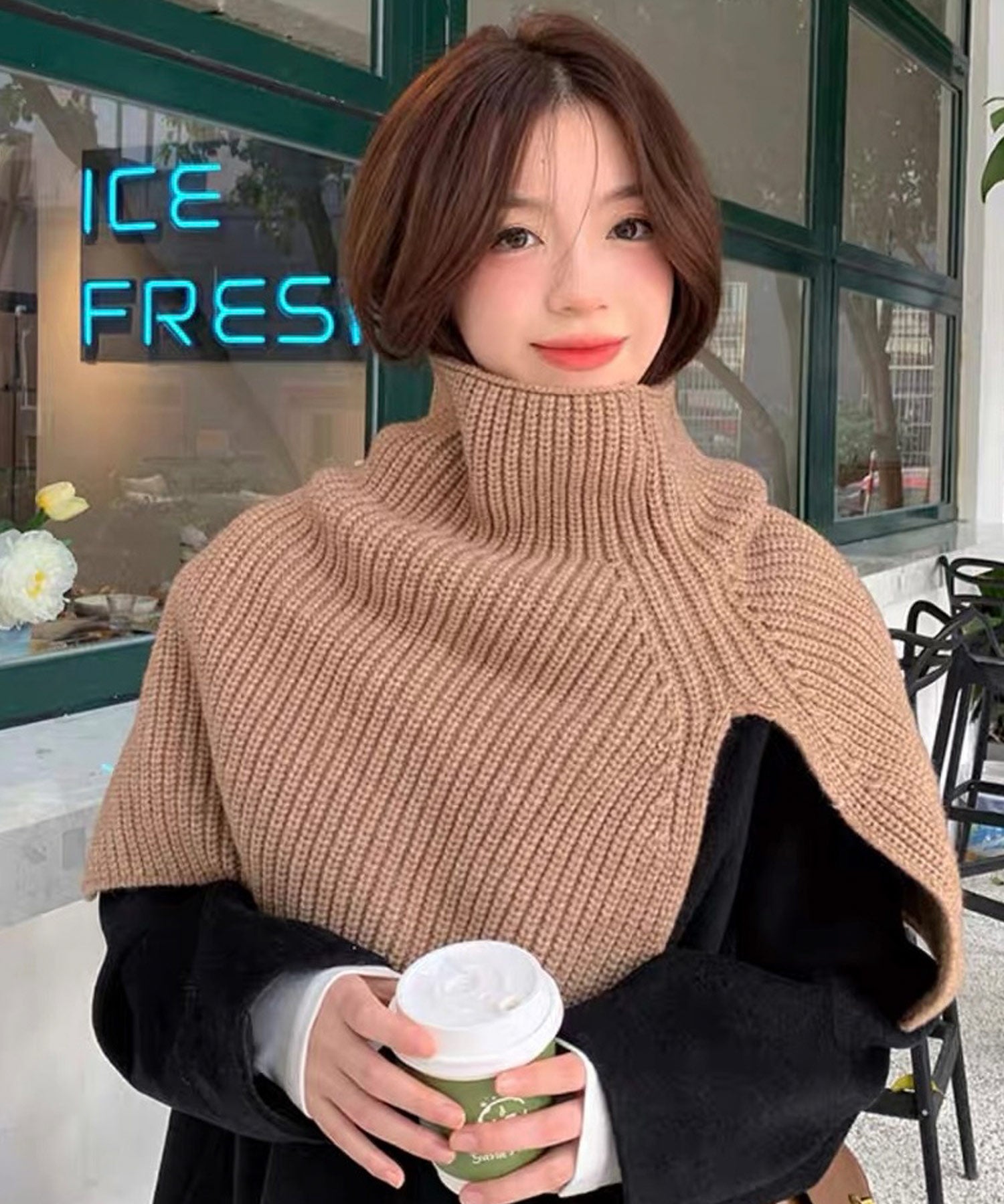 ショップニコニコ ShopNikoNiko リブニット タートルネック  ネックウォーマー 【即納】 ニットウォーマー スヌード マフラー バラクラバ ネックカバー ポンチョ 防寒 つけ襟 暖かい 重ね着