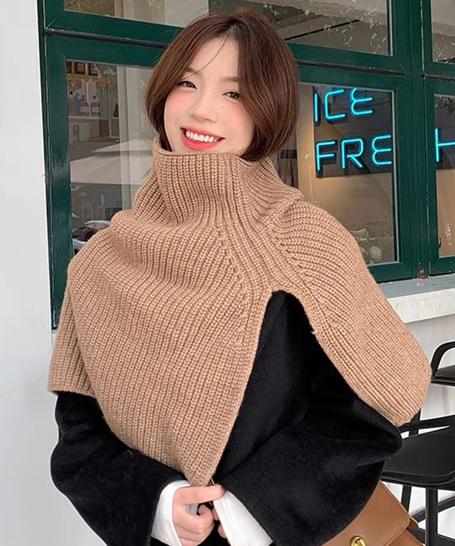 ショップニコニコ ShopNikoNiko リブニット タートルネック  ネックウォーマー 【即納】 ニットウォーマー スヌード マフラー バラクラバ ネックカバー ポンチョ 防寒 つけ襟 暖かい 重ね着