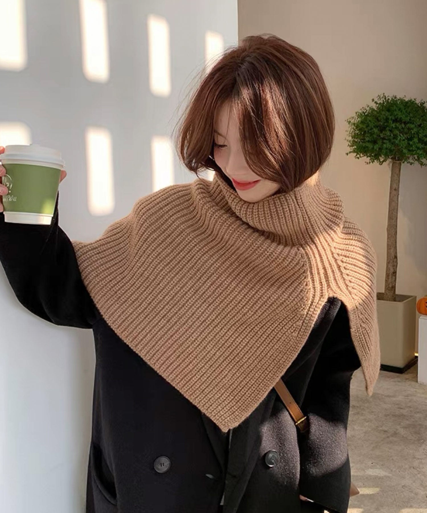 ショップニコニコ ShopNikoNiko リブニット タートルネック  ネックウォーマー 【即納】 ニットウォーマー スヌード マフラー バラクラバ ネックカバー ポンチョ 防寒 つけ襟 暖かい 重ね着
