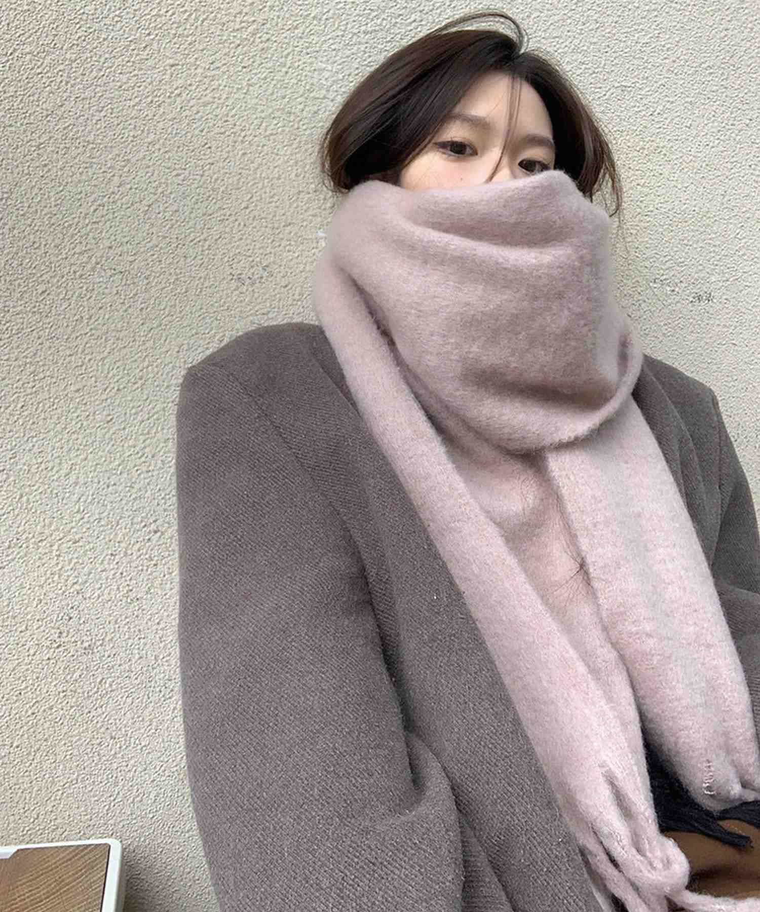 ShopNikoNiko 大容量 大判 流蘇圍巾 韓國休閒 韓國女孩 戶外 休閒 大容量圍巾 冬季配件 防寒措施 溫暖 膝蓋毯 禮物 素色 女士