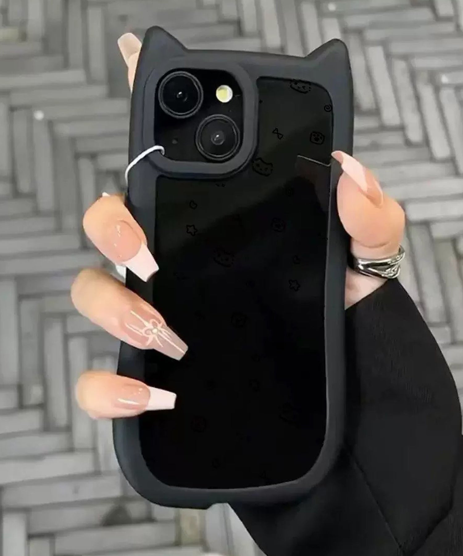 ショップニコニコ ShopNikoNiko 猫耳 マットフレーム スマホケース ma 【即納】iPhoneケース iPhoneカバー 12 13 14 15 16 ソフトケース 韓国スマホケース ネコ耳 ねこ耳 （ブラック） ブラック