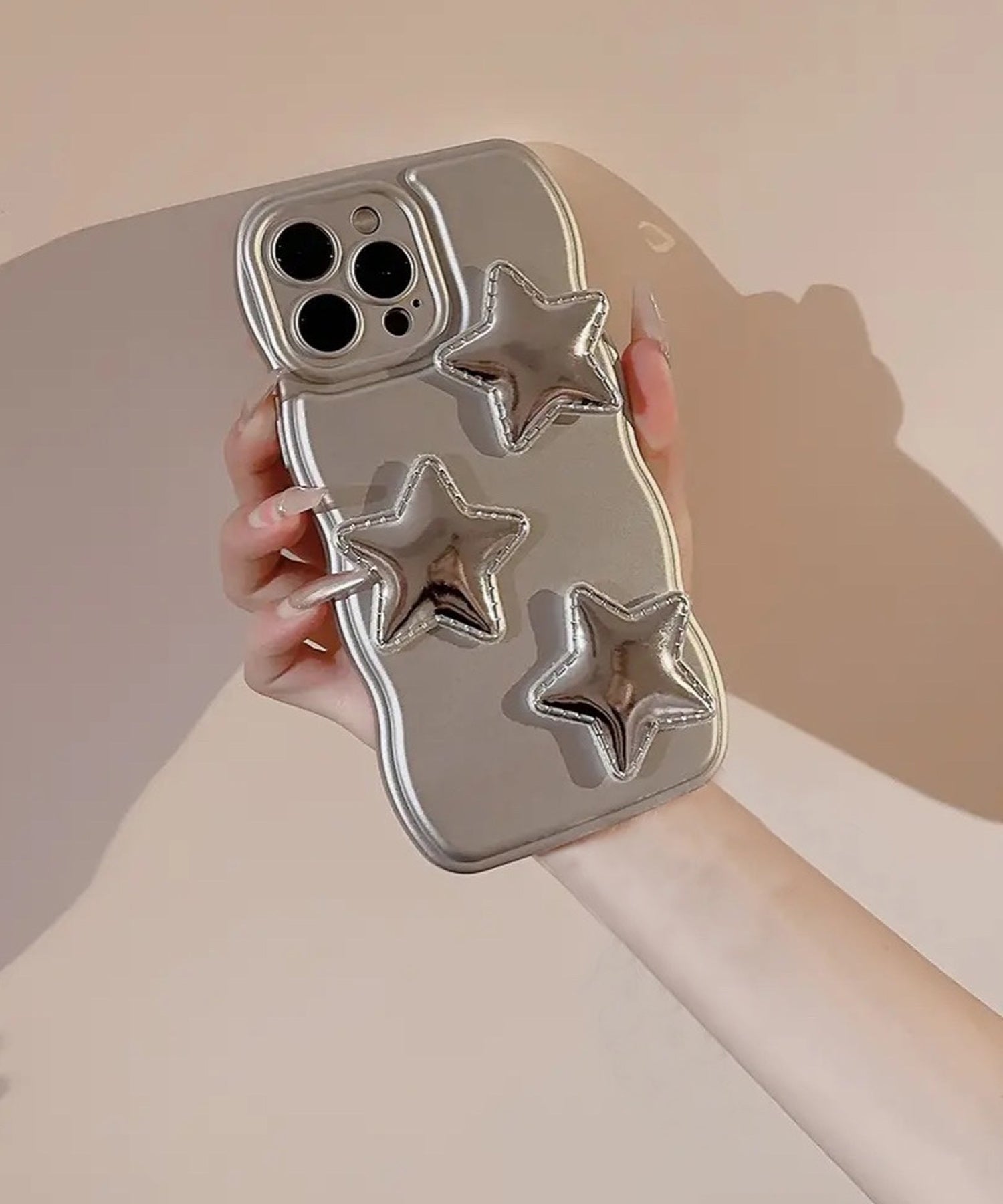 ショップニコニコ ShopNikoNiko メタリックシルバースター ウェーブ スマホケース ma 【即納】スマホカバー iPhoneカバー TPU ソフトケース スターデザイン 星デザイン ぷっくり ウェーブ （シルバー） シルバー