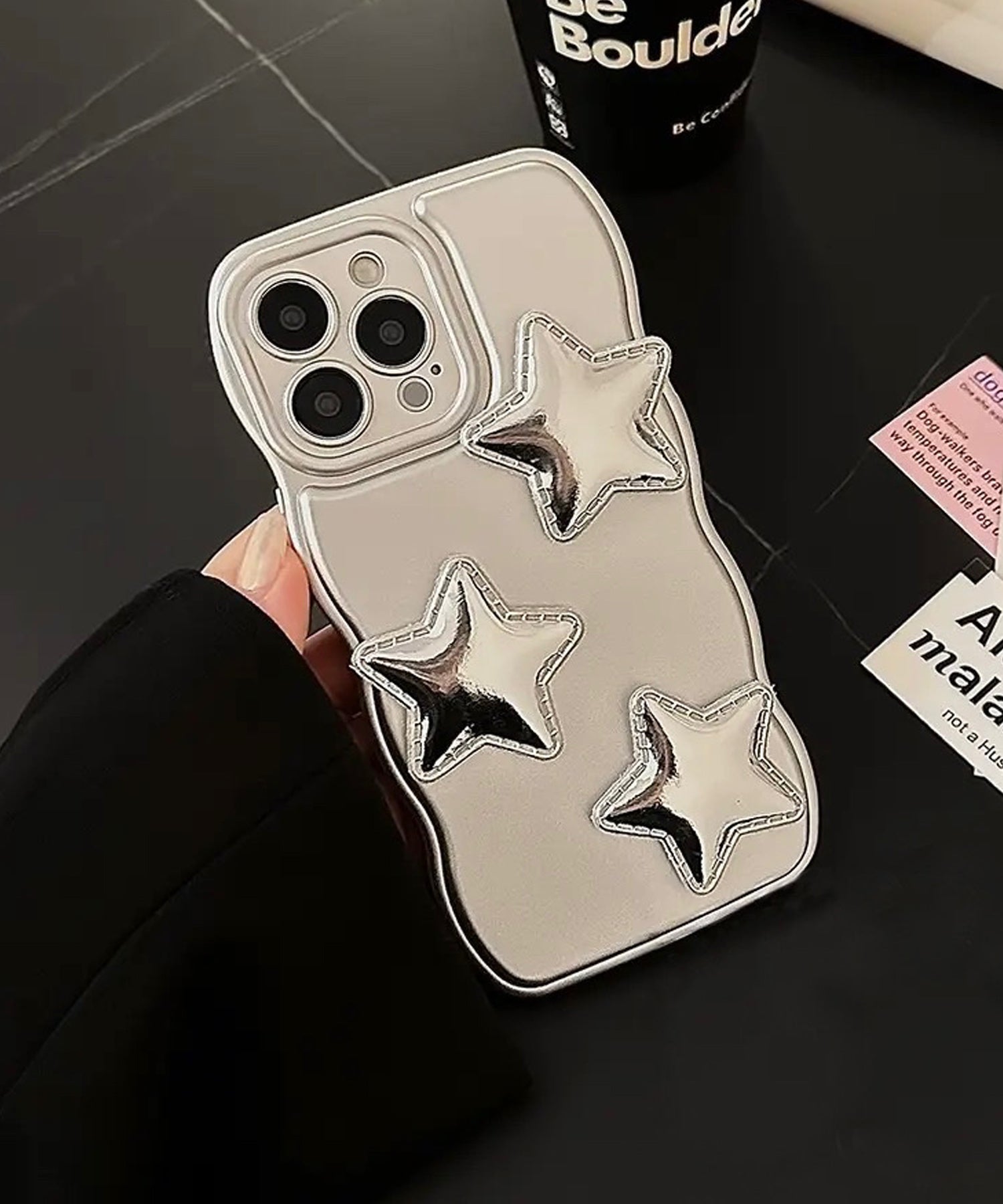 ショップニコニコ ShopNikoNiko メタリックシルバースター ウェーブ スマホケース ma 【即納】スマホカバー iPhoneカバー TPU ソフトケース スターデザイン 星デザイン ぷっくり ウェーブ （シルバー） シルバー