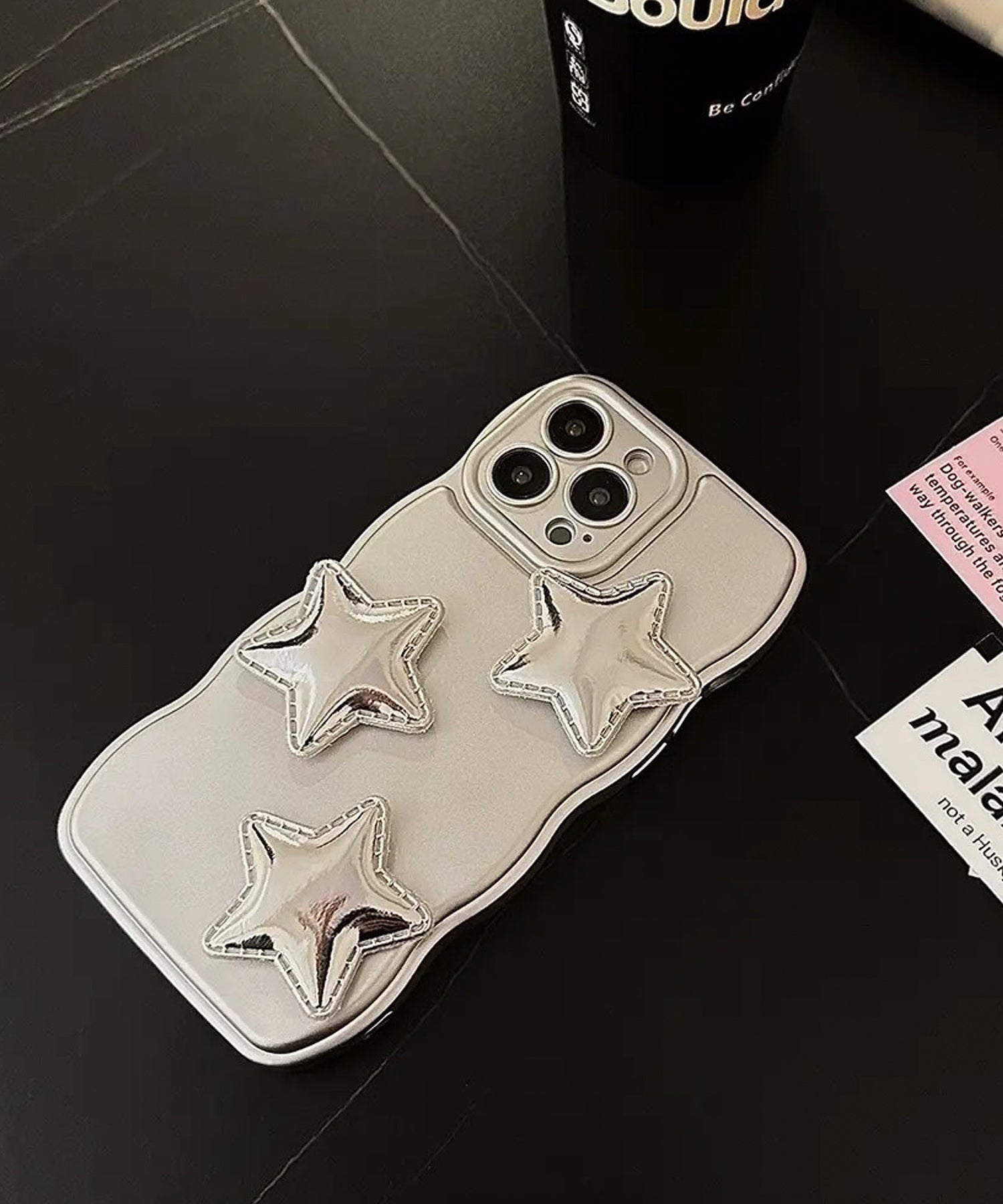 ショップニコニコ ShopNikoNiko メタリックシルバースター ウェーブ スマホケース ma 【即納】スマホカバー iPhoneカバー TPU ソフトケース スターデザイン 星デザイン ぷっくり ウェーブ （シルバー） シルバー