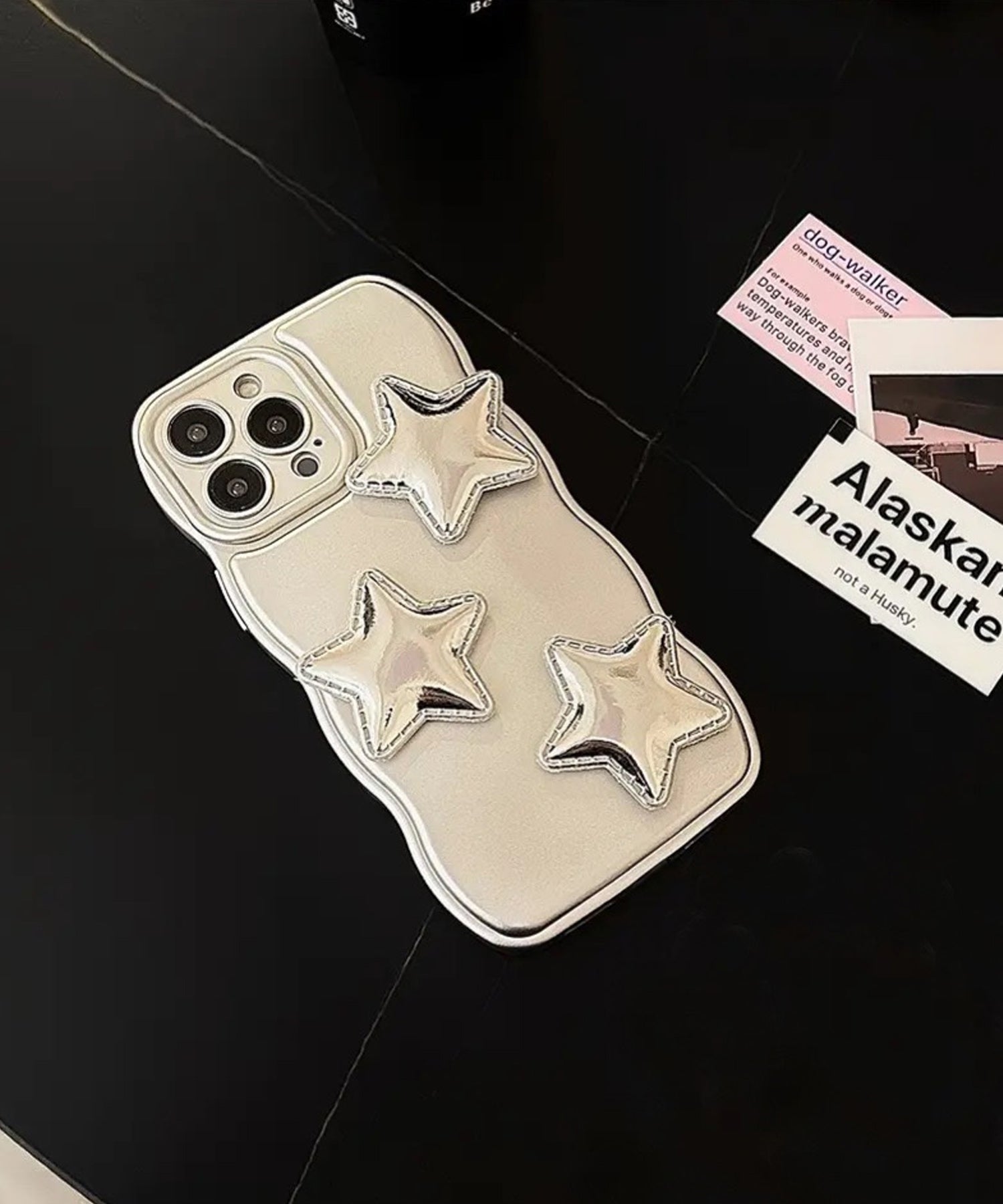 ショップニコニコ ShopNikoNiko メタリックシルバースター ウェーブ スマホケース ma 【即納】スマホカバー iPhoneカバー TPU ソフトケース スターデザイン 星デザイン ぷっくり ウェーブ （シルバー） シルバー