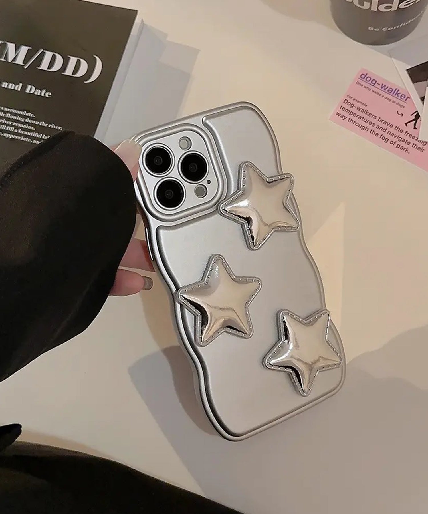 ショップニコニコ ShopNikoNiko メタリックシルバースター ウェーブ スマホケース ma 【即納】スマホカバー iPhoneカバー TPU ソフトケース スターデザイン 星デザイン ぷっくり ウェーブ （シルバー） シルバー