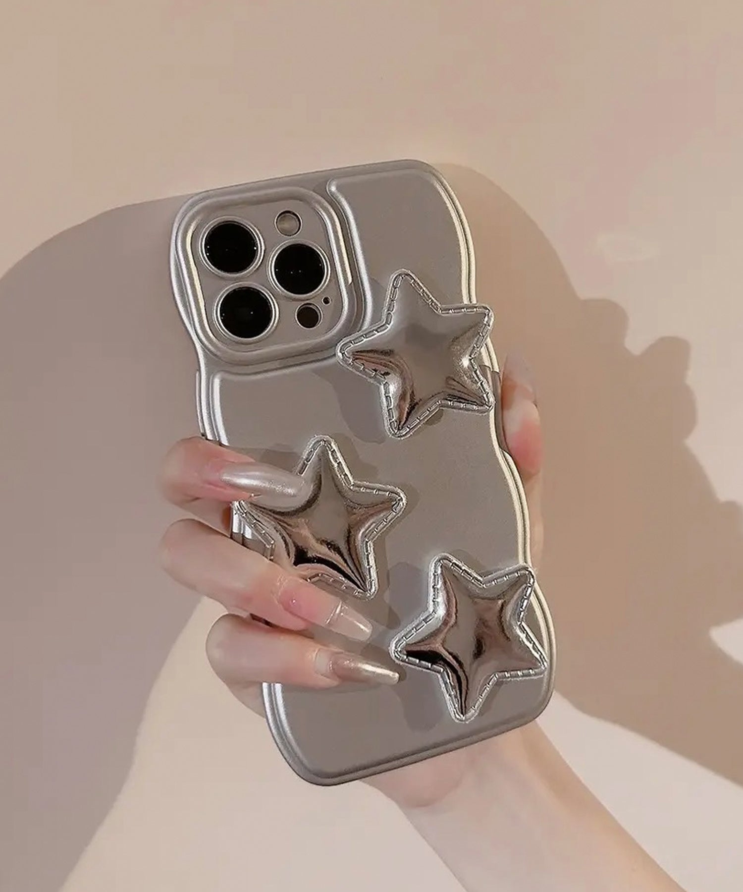 ショップニコニコ ShopNikoNiko メタリックシルバースター ウェーブ スマホケース ma 【即納】スマホカバー iPhoneカバー TPU ソフトケース スターデザイン 星デザイン ぷっくり ウェーブ （シルバー） シルバー