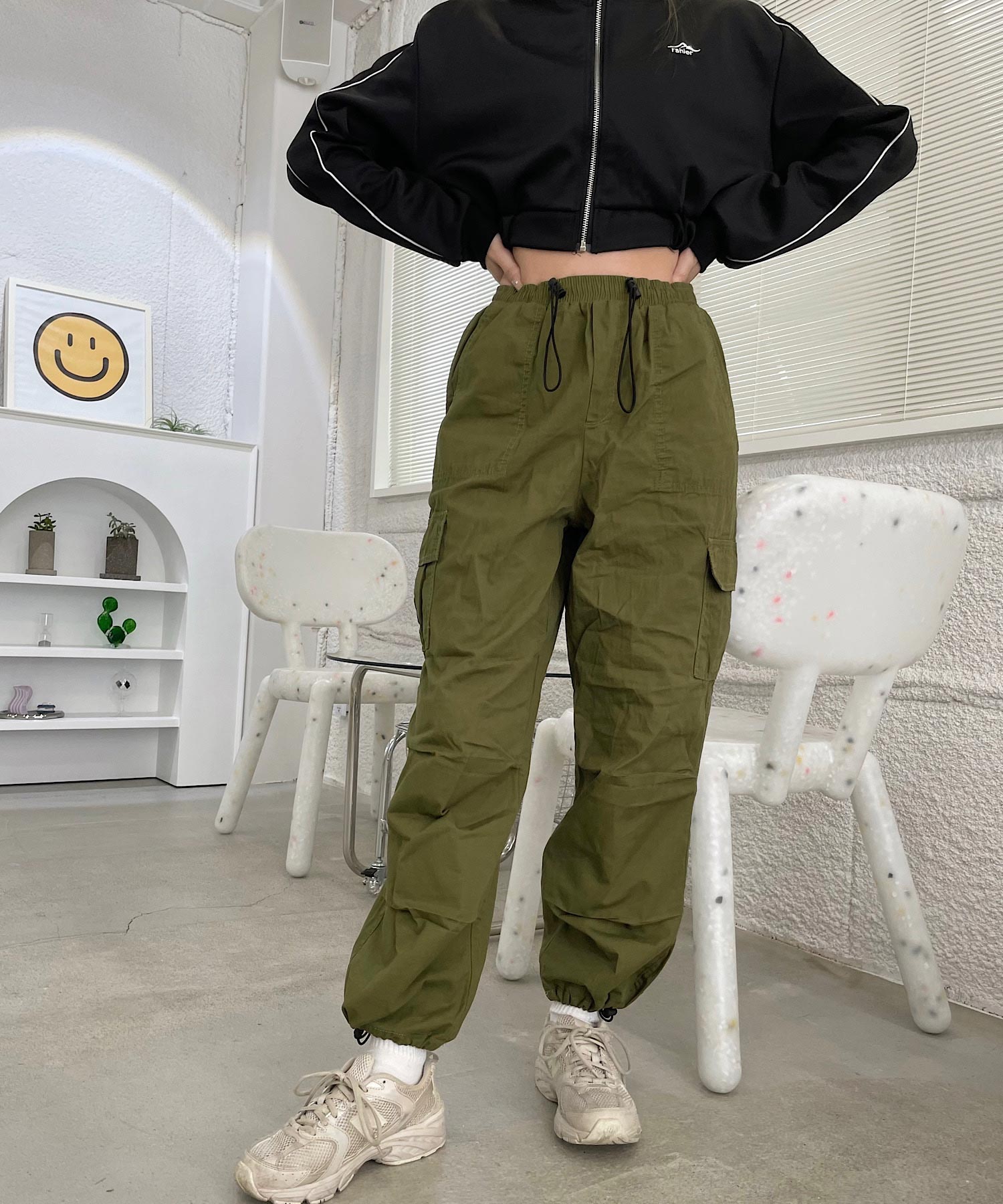 ショップニコニコ ShopNikoNiko バルーンシルエット イージーカーゴパンツ 【即納】 カーゴパンツ ワイドパンツ サルエルパンツ ミリタリー ハイウエスト バルーン 韓国ストリート ストリート
