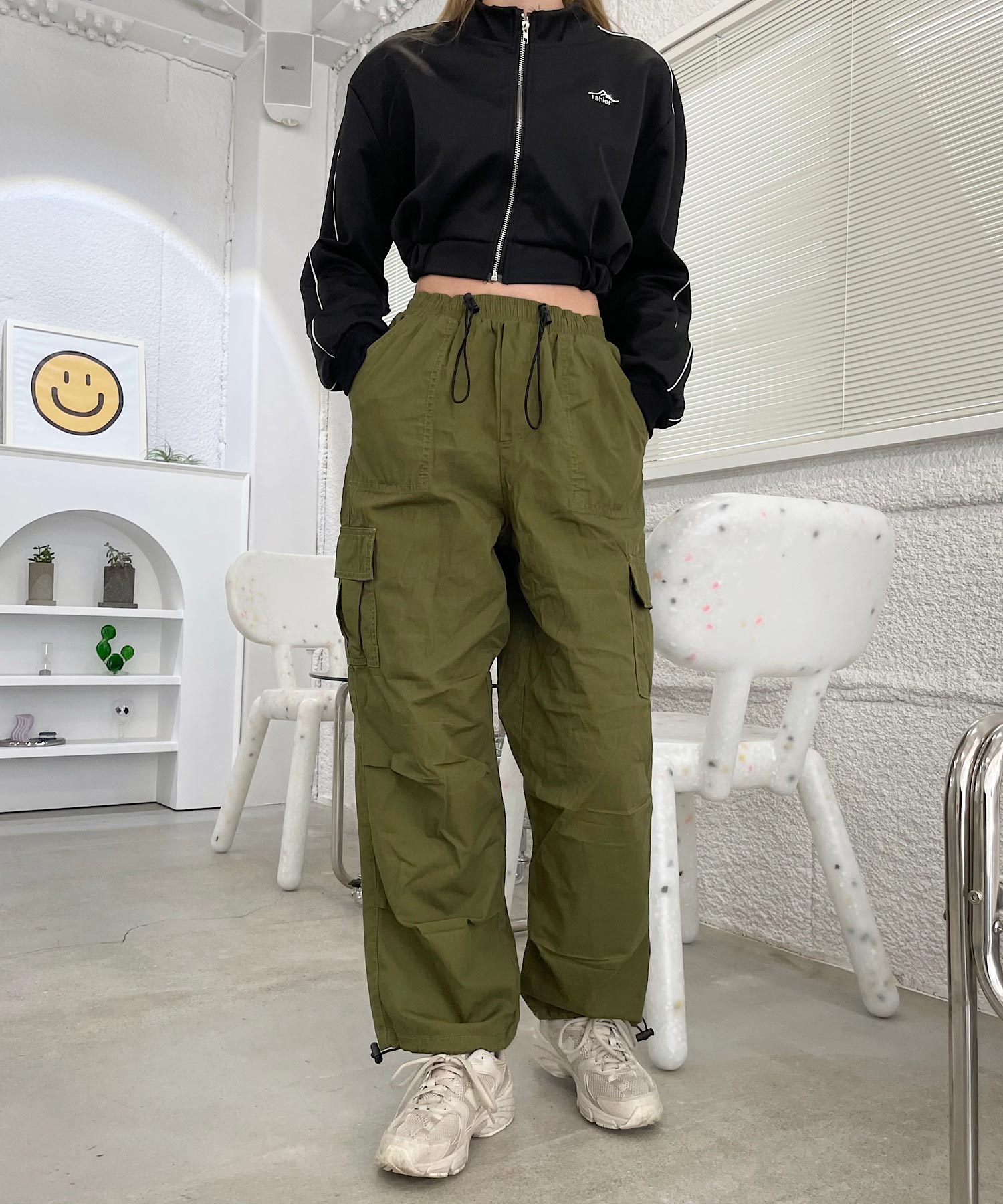 ショップニコニコ ShopNikoNiko バルーンシルエット イージーカーゴパンツ 【即納】 カーゴパンツ ワイドパンツ サルエルパンツ ミリタリー ハイウエスト バルーン 韓国ストリート ストリート