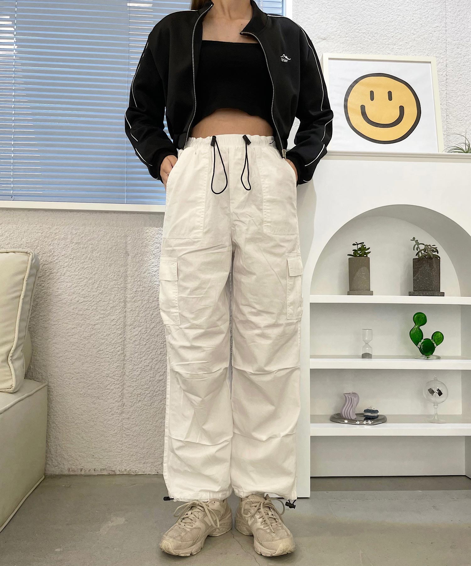 ショップニコニコ ShopNikoNiko バルーンシルエット イージーカーゴパンツ 【即納】 カーゴパンツ ワイドパンツ サルエルパンツ ミリタリー ハイウエスト バルーン 韓国ストリート ストリート