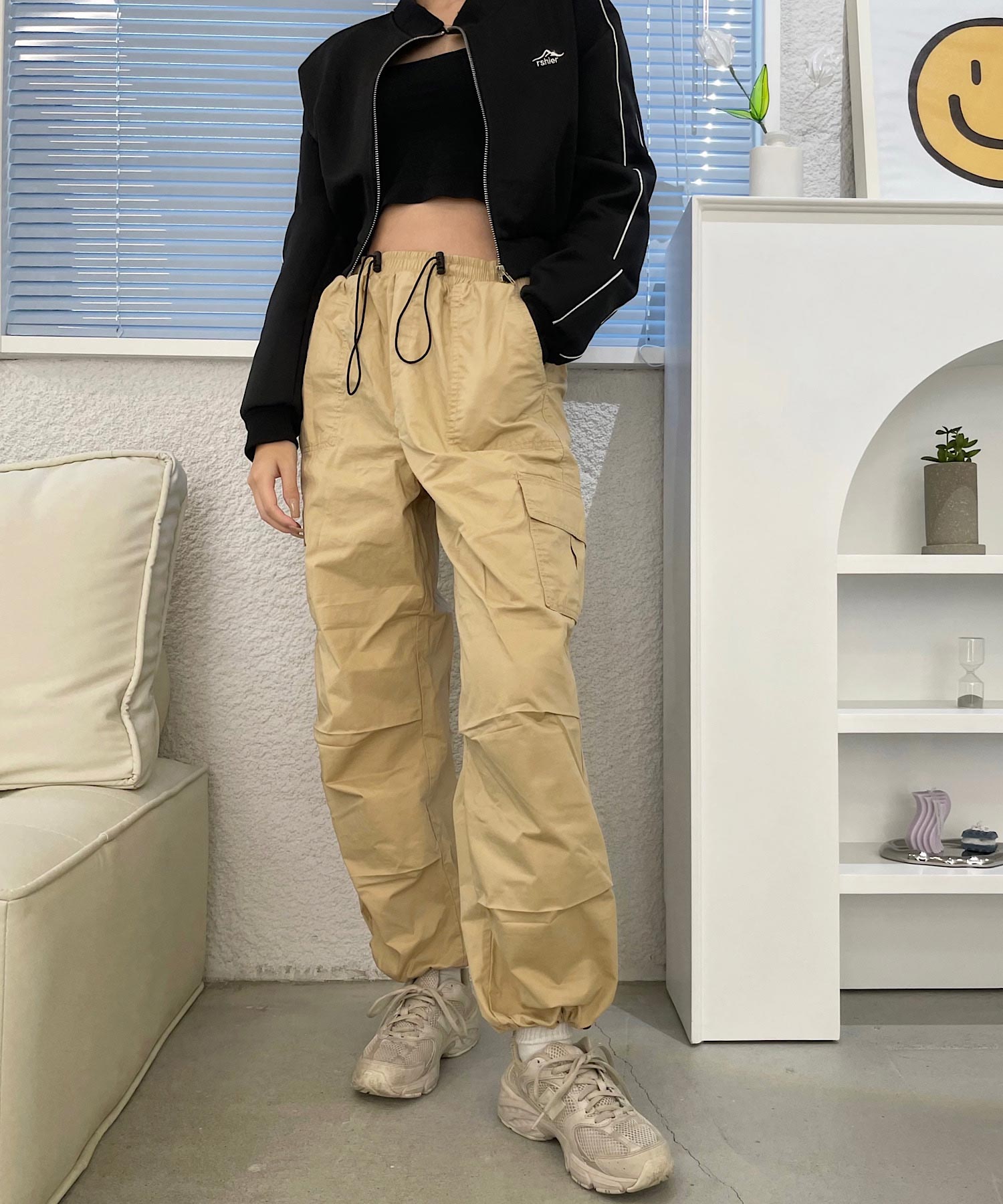 ショップニコニコ ShopNikoNiko バルーンシルエット イージーカーゴパンツ 【即納】 カーゴパンツ ワイドパンツ サルエルパンツ ミリタリー ハイウエスト バルーン 韓国ストリート ストリート