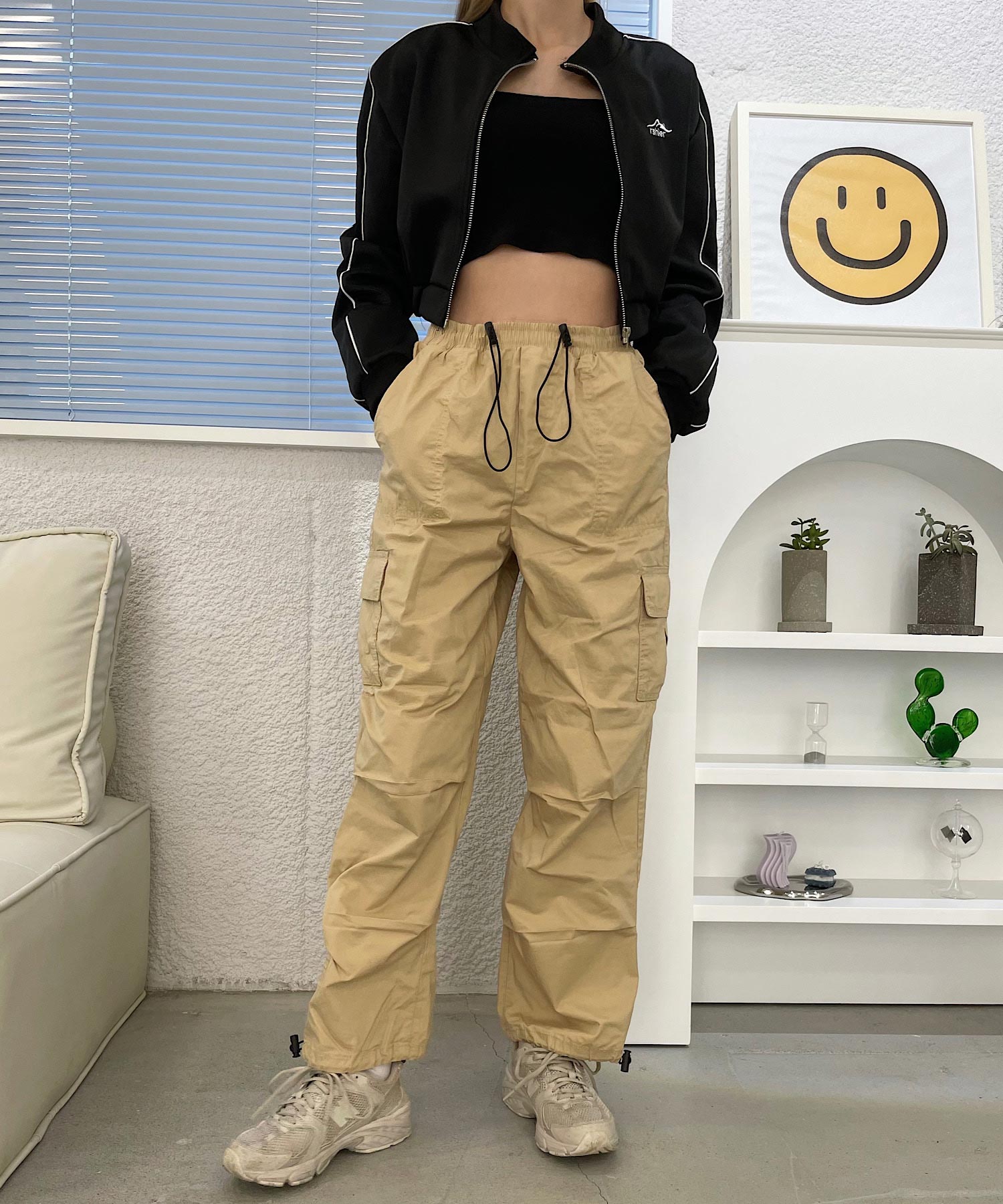 ショップニコニコ ShopNikoNiko バルーンシルエット イージーカーゴパンツ 【即納】 カーゴパンツ ワイドパンツ サルエルパンツ ミリタリー ハイウエスト バルーン 韓国ストリート ストリート