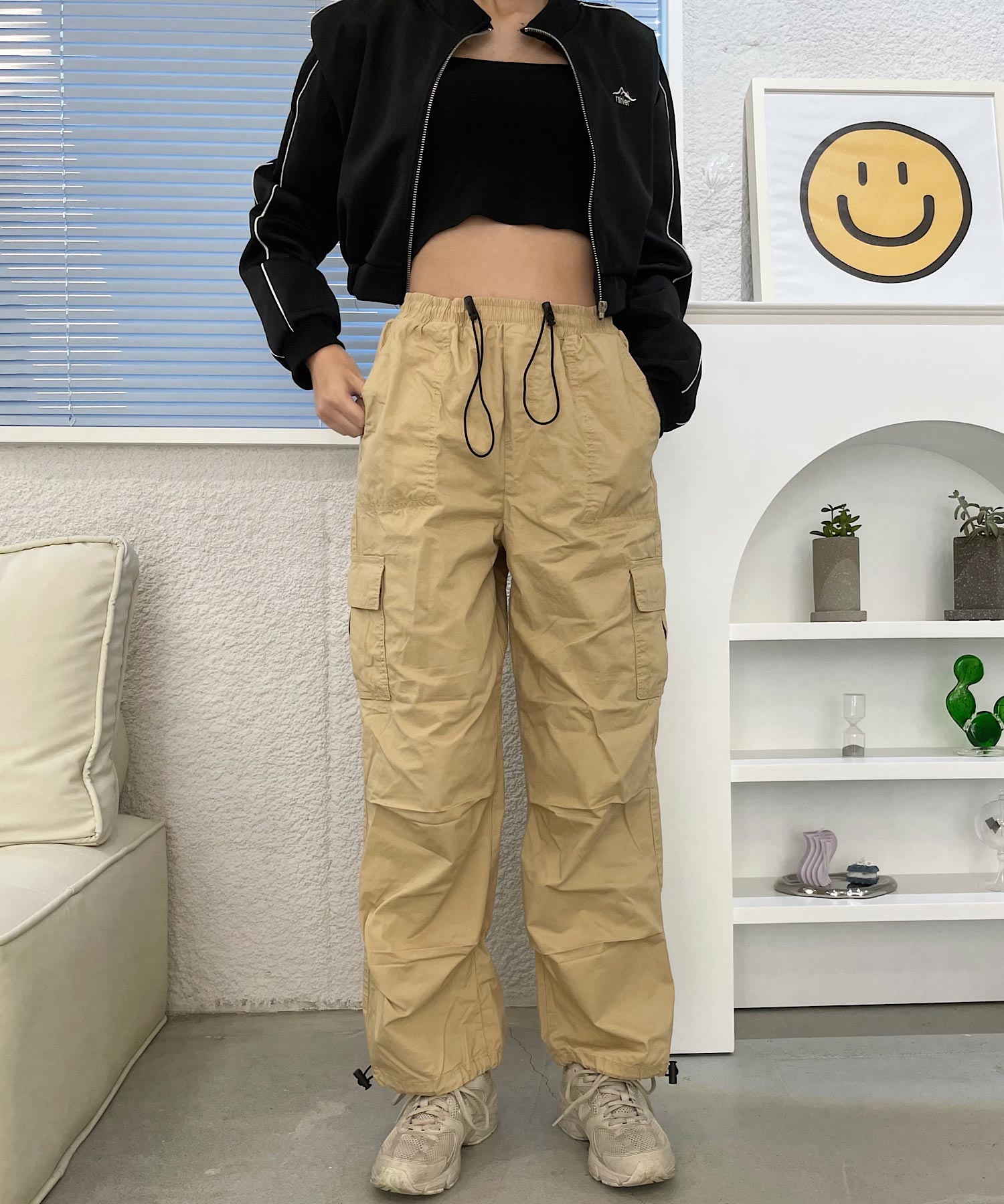 ショップニコニコ ShopNikoNiko バルーンシルエット イージーカーゴパンツ 【即納】 カーゴパンツ ワイドパンツ サルエルパンツ ミリタリー ハイウエスト バルーン 韓国ストリート ストリート