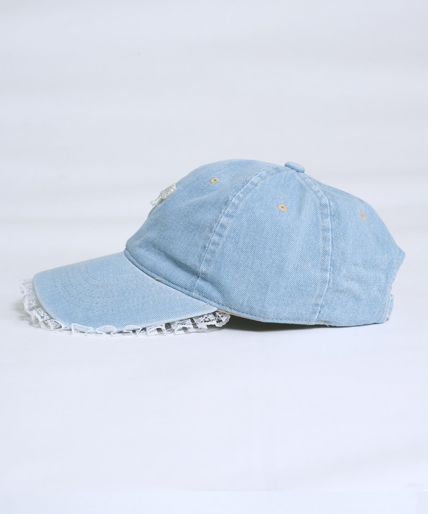 ショップニコニコ ShopNikoNiko パールリボン レース デニムキャップ【即納】キャップ 帽子 リボン フェイクパール フェイクパールリボン 韓国カジュアル 韓国ガーリー フレンチガーリー 調節可
