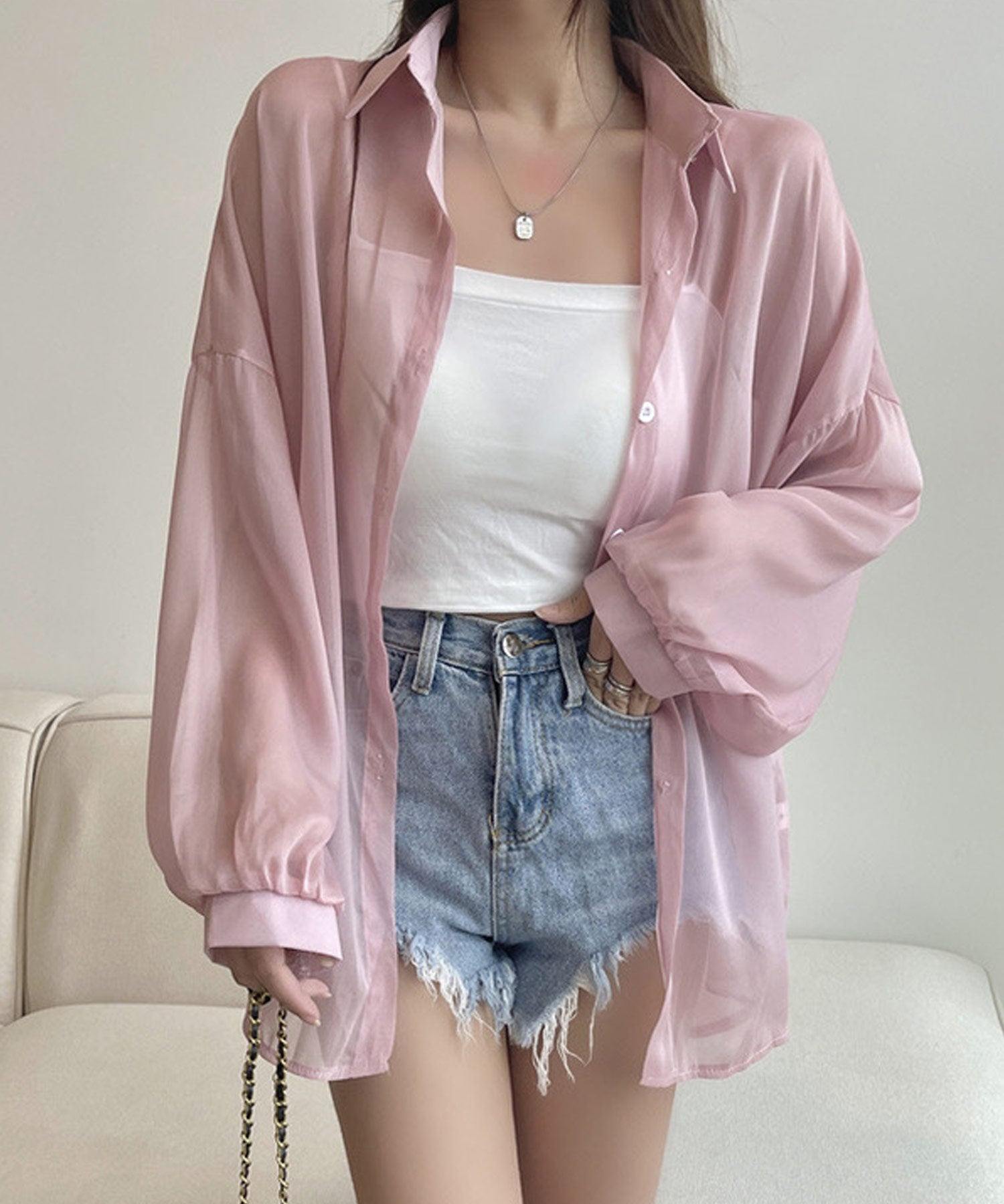 ショップニコニコ ShopNikoNiko シースルー ボリュームシアーシャツ ma 【即納】 トップス シャツ ブラウス 長袖 シアーシャツ シースルー シアー 羽織り オーバーサイズ ビックシルエット