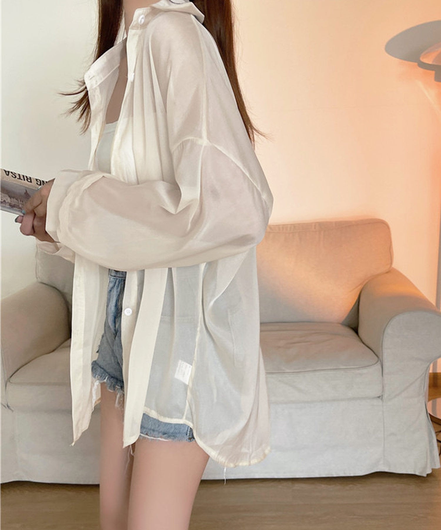 ショップニコニコ ShopNikoNiko シースルー ボリュームシアーシャツ ma 【即納】 トップス シャツ ブラウス 長袖 シアーシャツ シースルー シアー 羽織り オーバーサイズ ビックシルエット