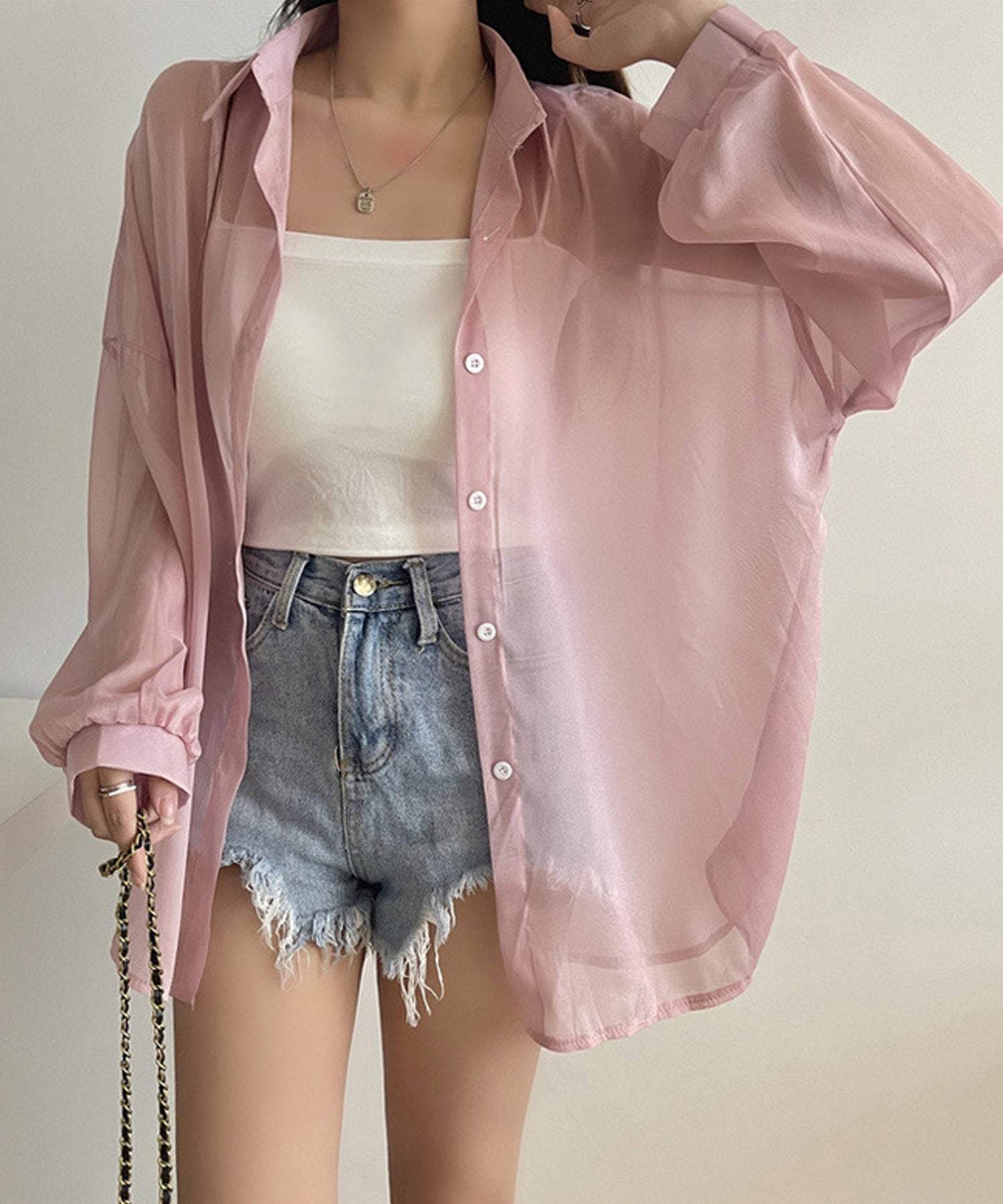 ショップニコニコ ShopNikoNiko シースルー ボリュームシアーシャツ ma 【即納】 トップス シャツ ブラウス 長袖 シアーシャツ シースルー シアー 羽織り オーバーサイズ ビックシルエット,ピンク
