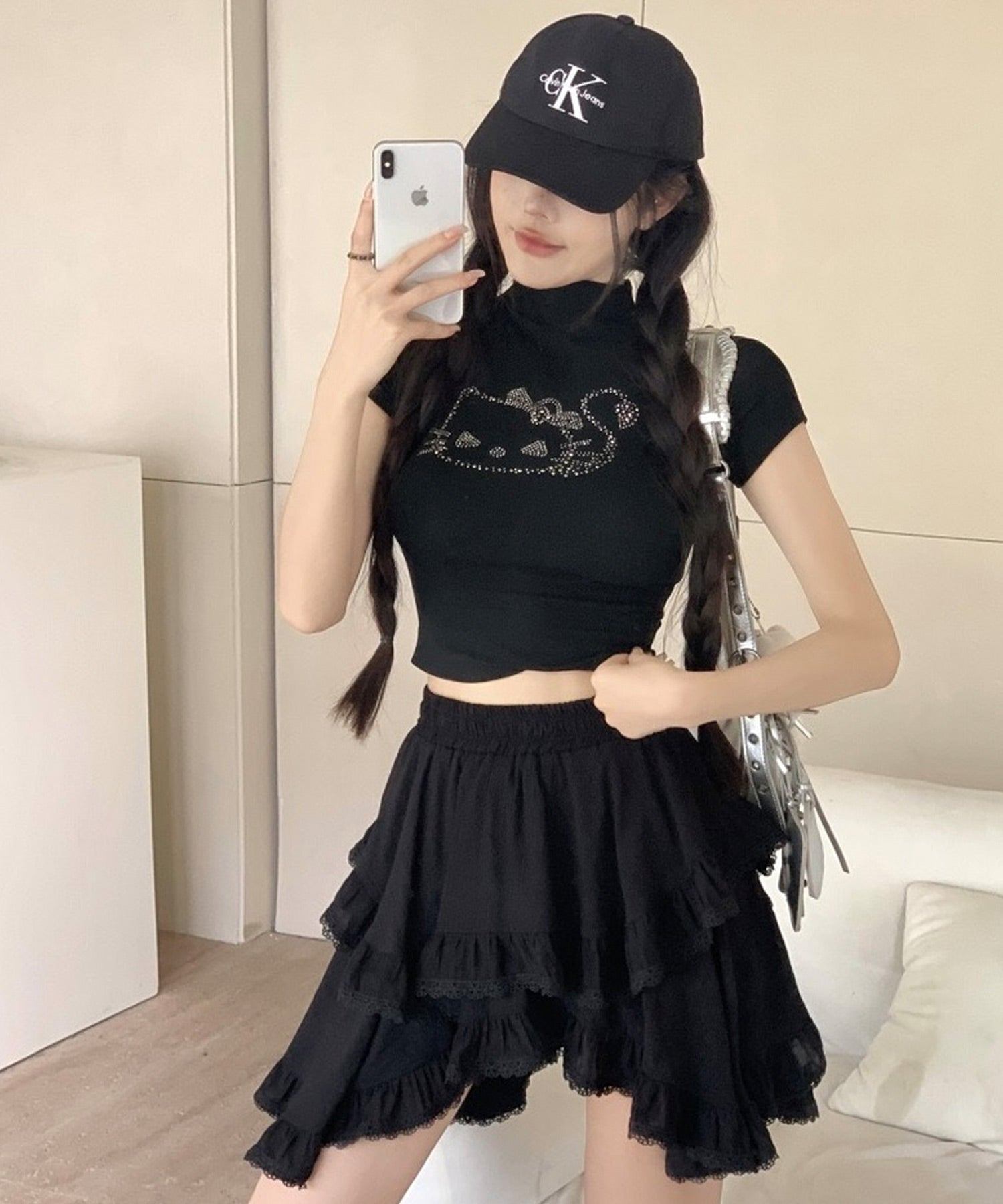 ショップニコニコ ShopNikoNiko ハイウエスト ティアード レースミニスカート【即納】 韓国ファッション 韓国カジュアル Y2Kファッション 韓国ガーリー フィッシュテールスカート ギャザースカ