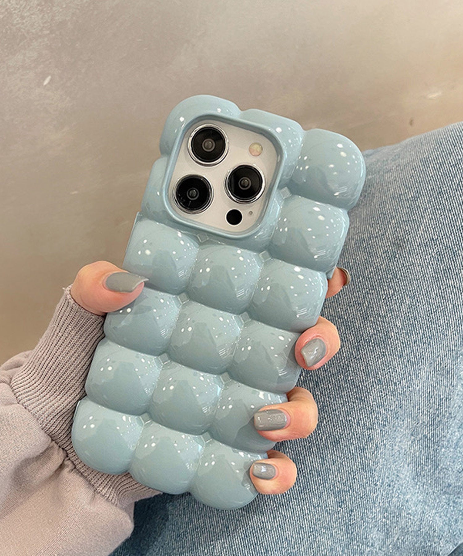 ショップニコニコ ShopNikoNiko ぽこぽこ 立体的 スマホケース ma 【即納】 スマホカバー アイフォンケース iPhoneケース パステルカラー ぷくぷく iPhone13 iPhone14,ブルー