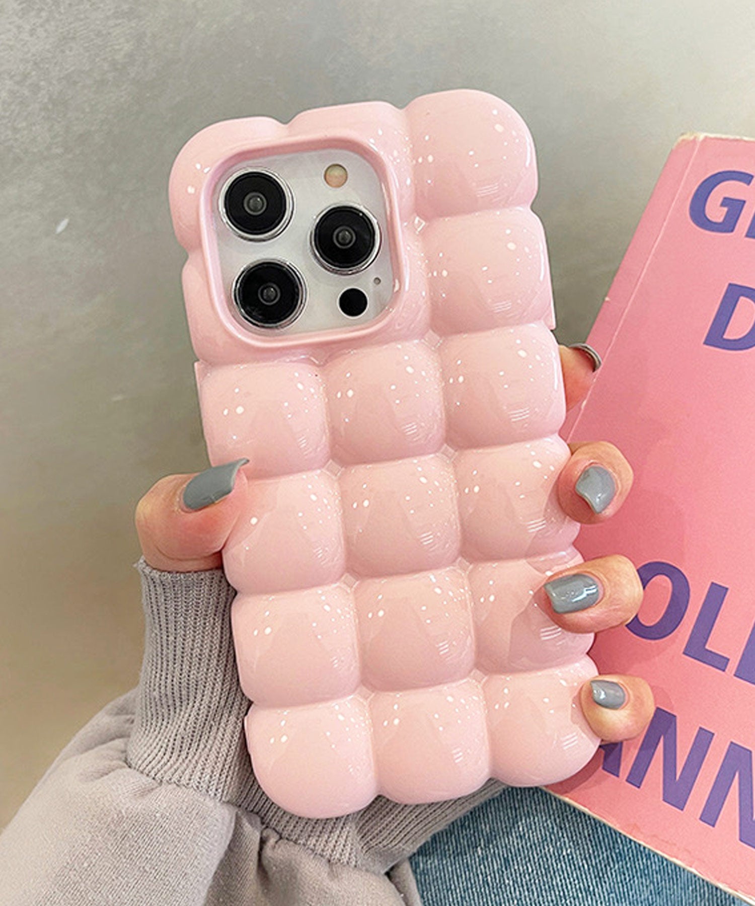 ショップニコニコ ShopNikoNiko ぽこぽこ 立体的 スマホケース ma 【即納】 スマホカバー アイフォンケース iPhoneケース パステルカラー ぷくぷく iPhone13 iPhone14,ピンク