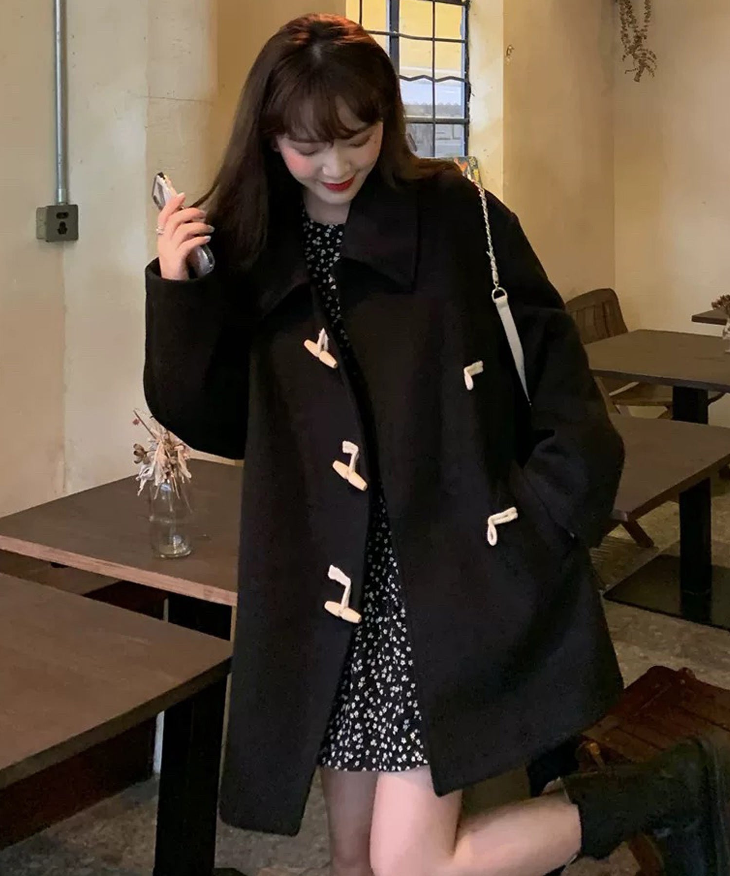 ショップニコニコ ShopNikoNiko ステンカラー トグルボタン ハーフダッフルコート 韓国カジュアル 海外女子 春 秋 冬 アウター コート ジャケット 羽織り ショートコート ショート丈 ハーフ丈