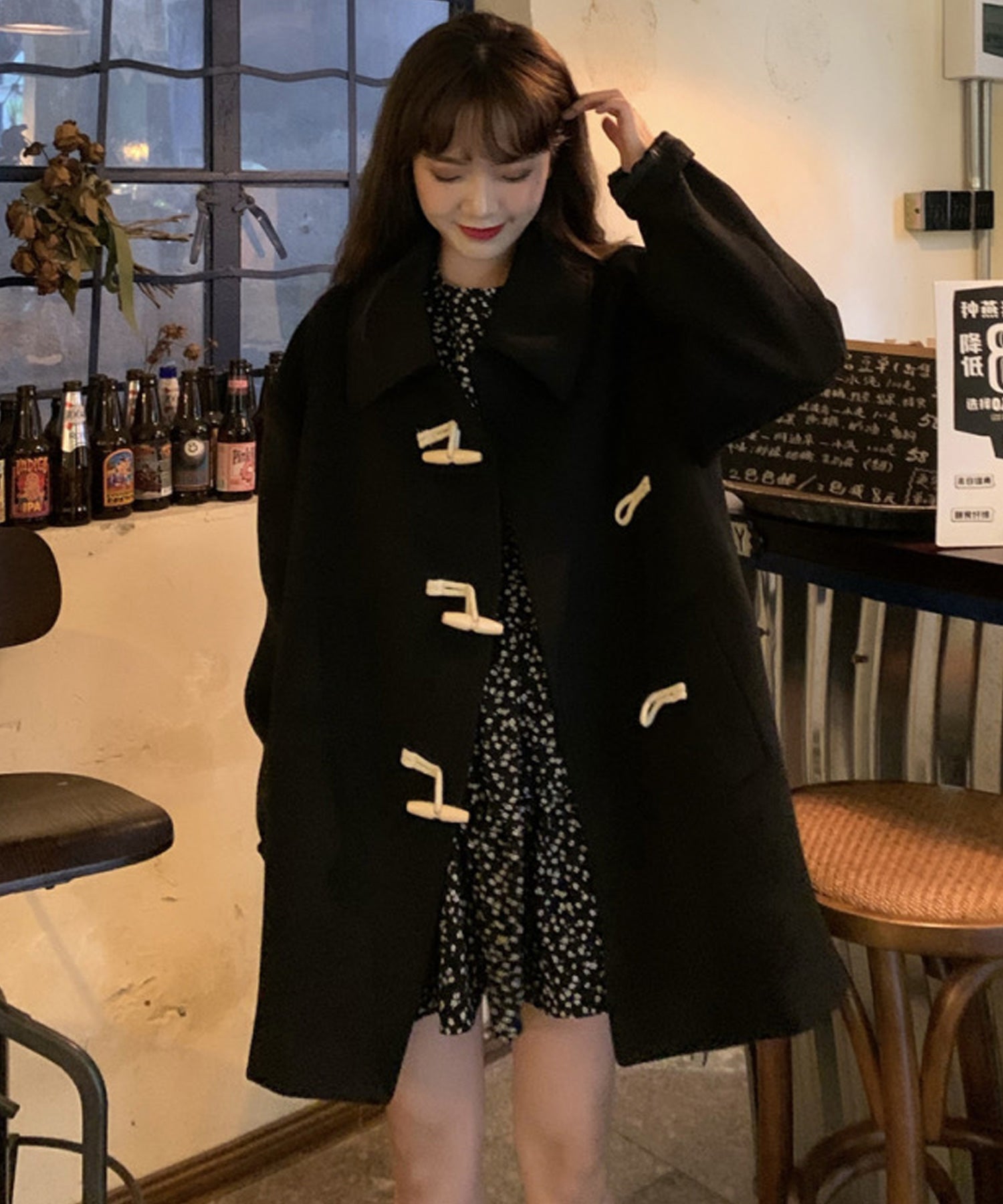 ショップニコニコ ShopNikoNiko ステンカラー トグルボタン ハーフダッフルコート 韓国カジュアル 海外女子 春 秋 冬 アウター コート ジャケット 羽織り ショートコート ショート丈 ハーフ丈